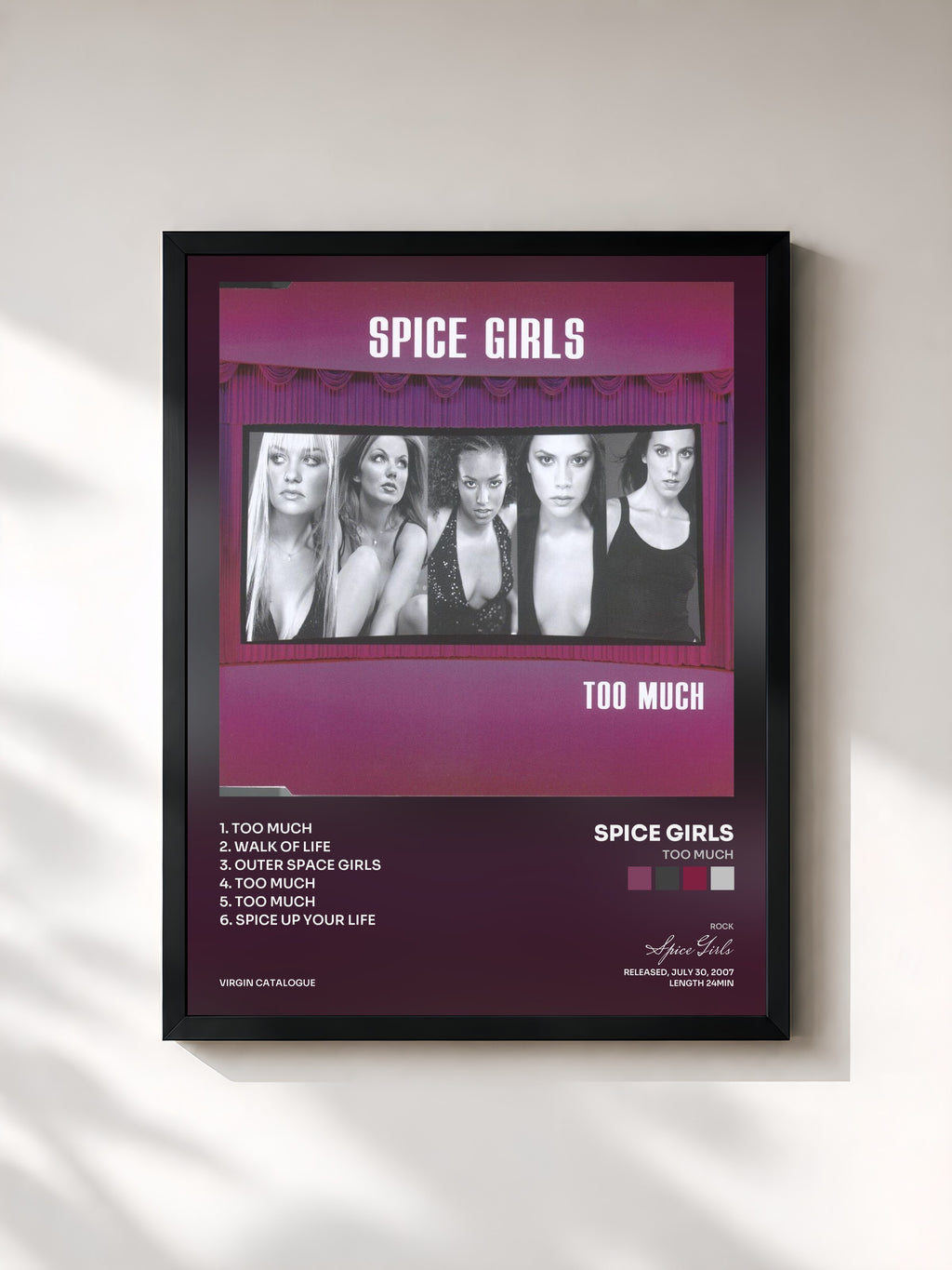 #noir Tableau de l'album Too Much de Spice Girls, cadre noir, imprimé et encadré en France