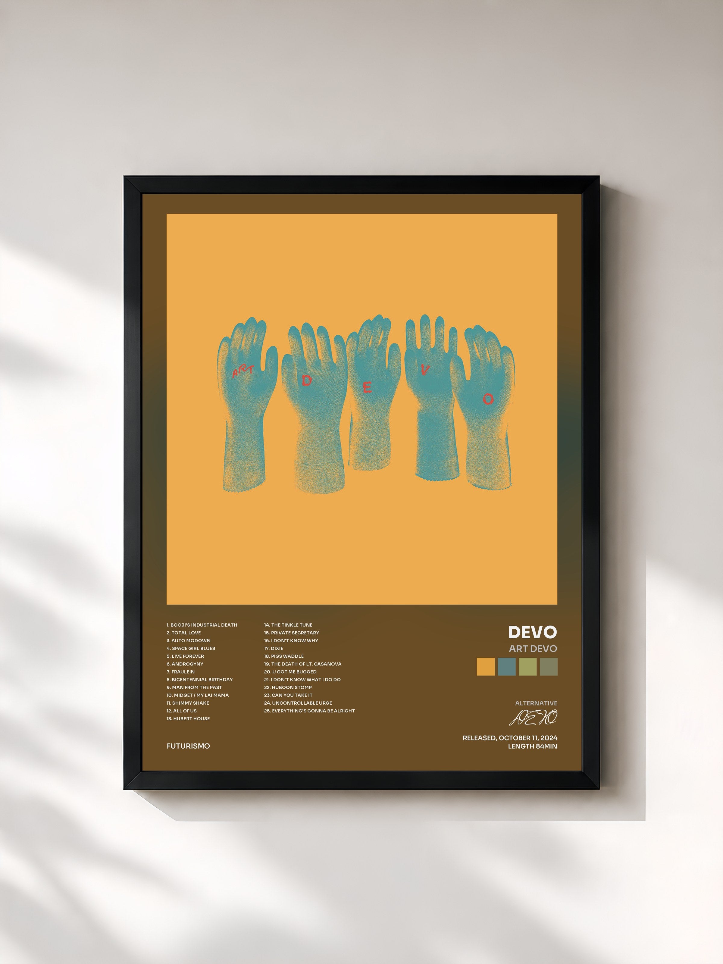 #noir Tableau de l'album Art Devo de DEVO, cadre noir, imprimé et encadré en France