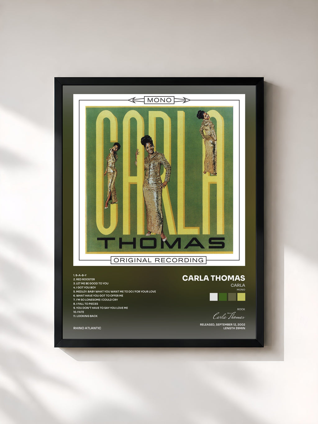 #noir Tableau de l'album Carla (Mono) de Carla Thomas, cadre noir, imprimé et encadré en France