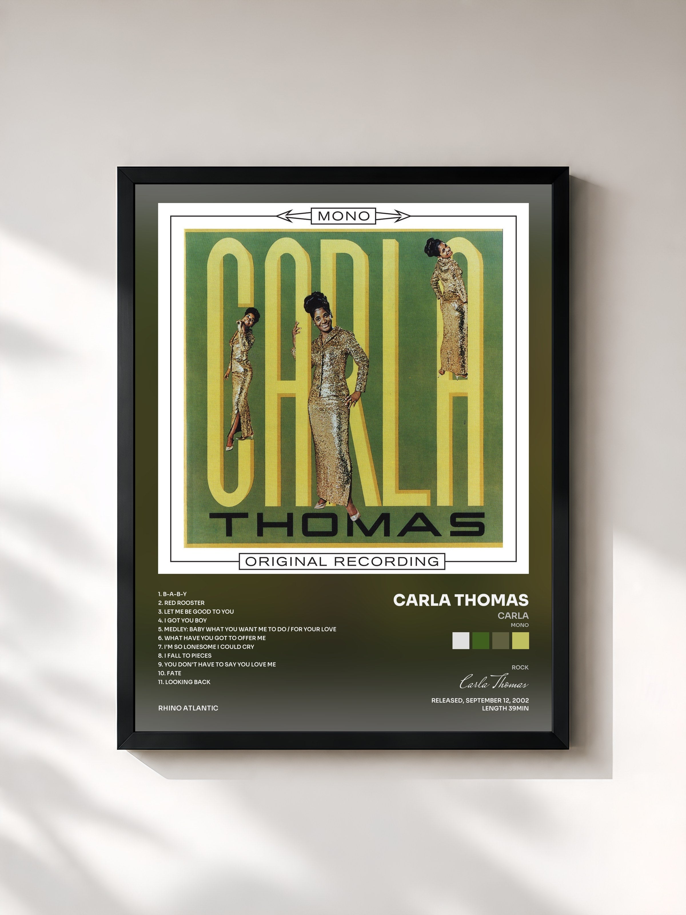 #noir Tableau de l'album Carla (Mono) de Carla Thomas, cadre noir, imprimé et encadré en France