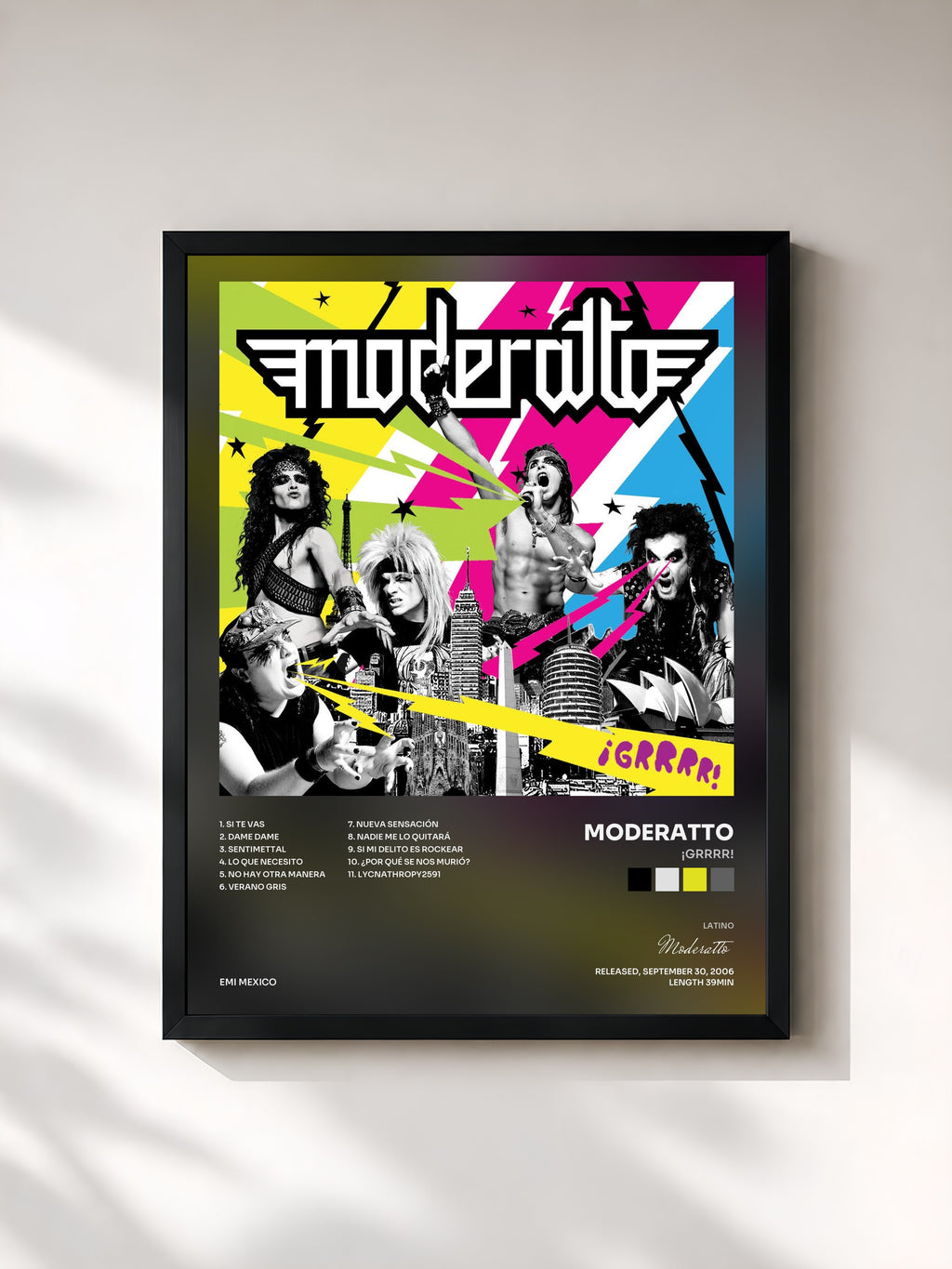 #noir Tableau de l'album ¡GRRRR! de Moderatto, cadre noir, imprimé et encadré en France