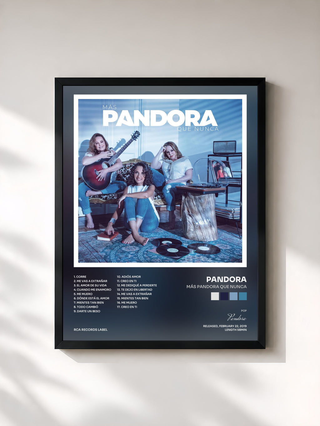 #noir Tableau de l'album Más Pandora Que Nunca de Pandora, cadre noir, imprimé et encadré en France