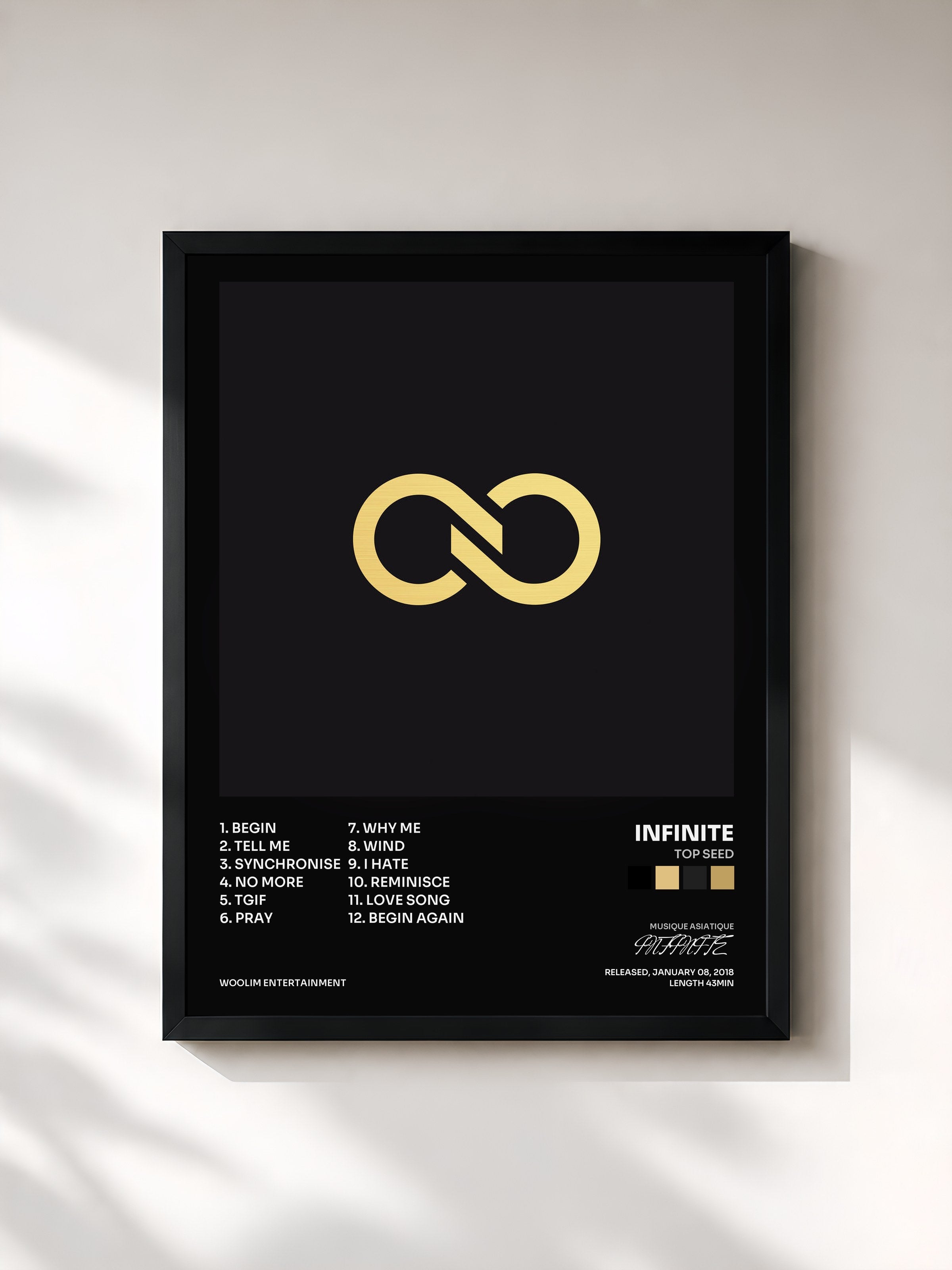 #noir Tableau de l'album TOP SEED de INFINITE, cadre noir, imprimé et encadré en France