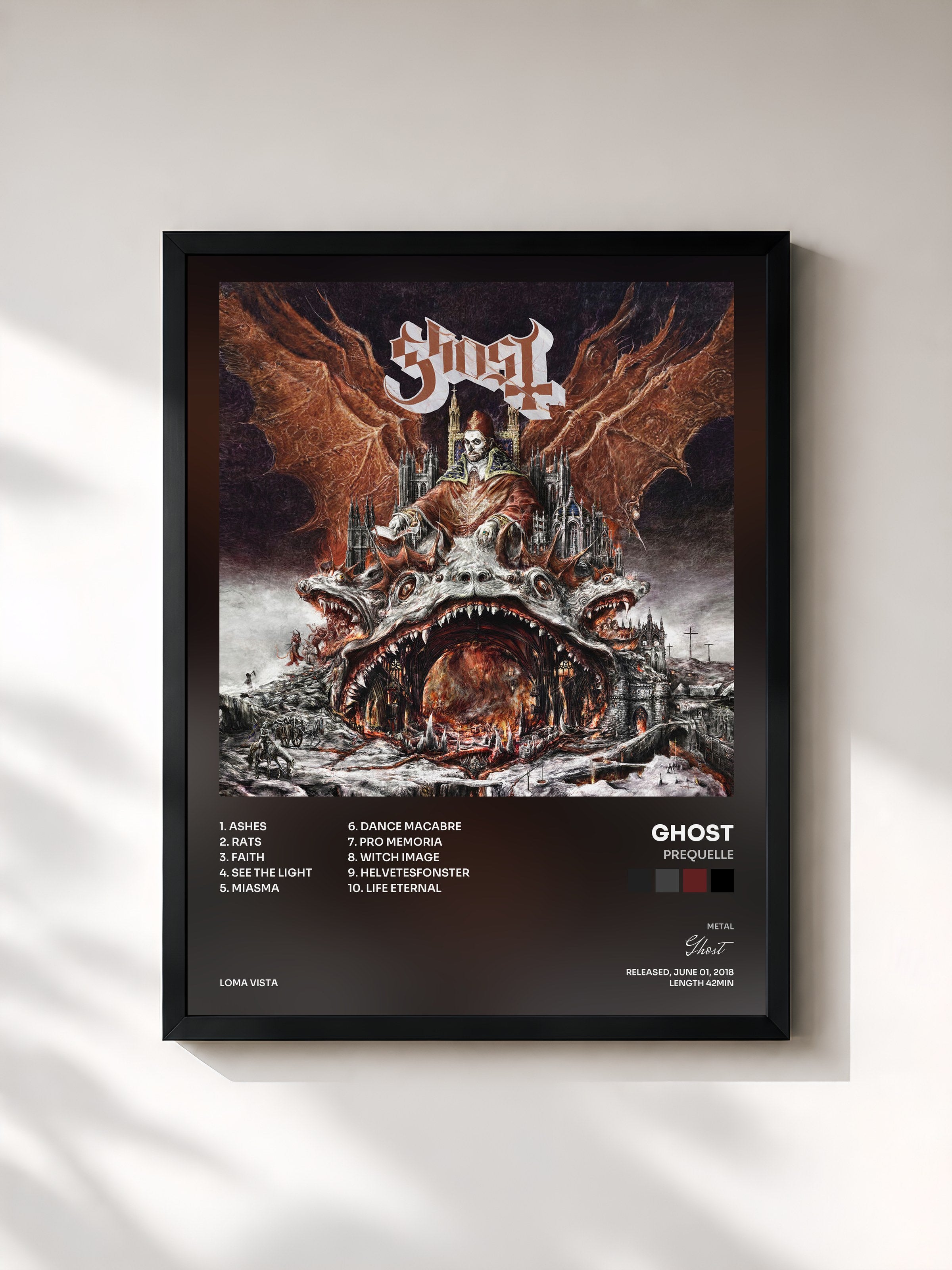 #noir Tableau de l'album Prequelle de Ghost, cadre noir, imprimé et encadré en France