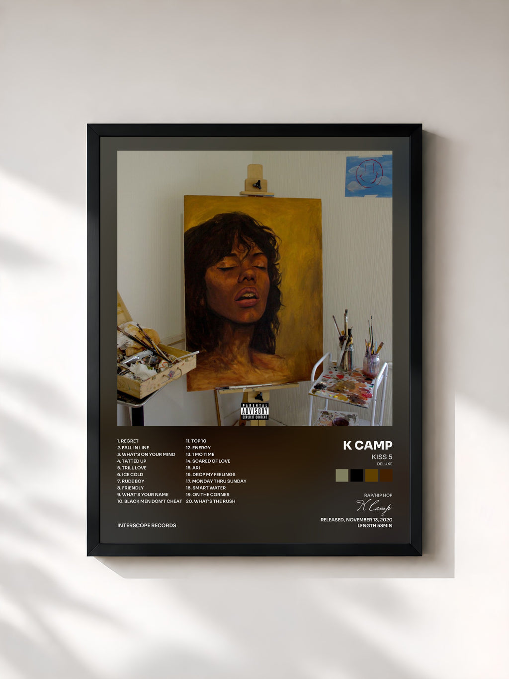 #noir Tableau de l'album Kiss 5 (Deluxe) de K Camp, cadre noir, imprimé et encadré en France