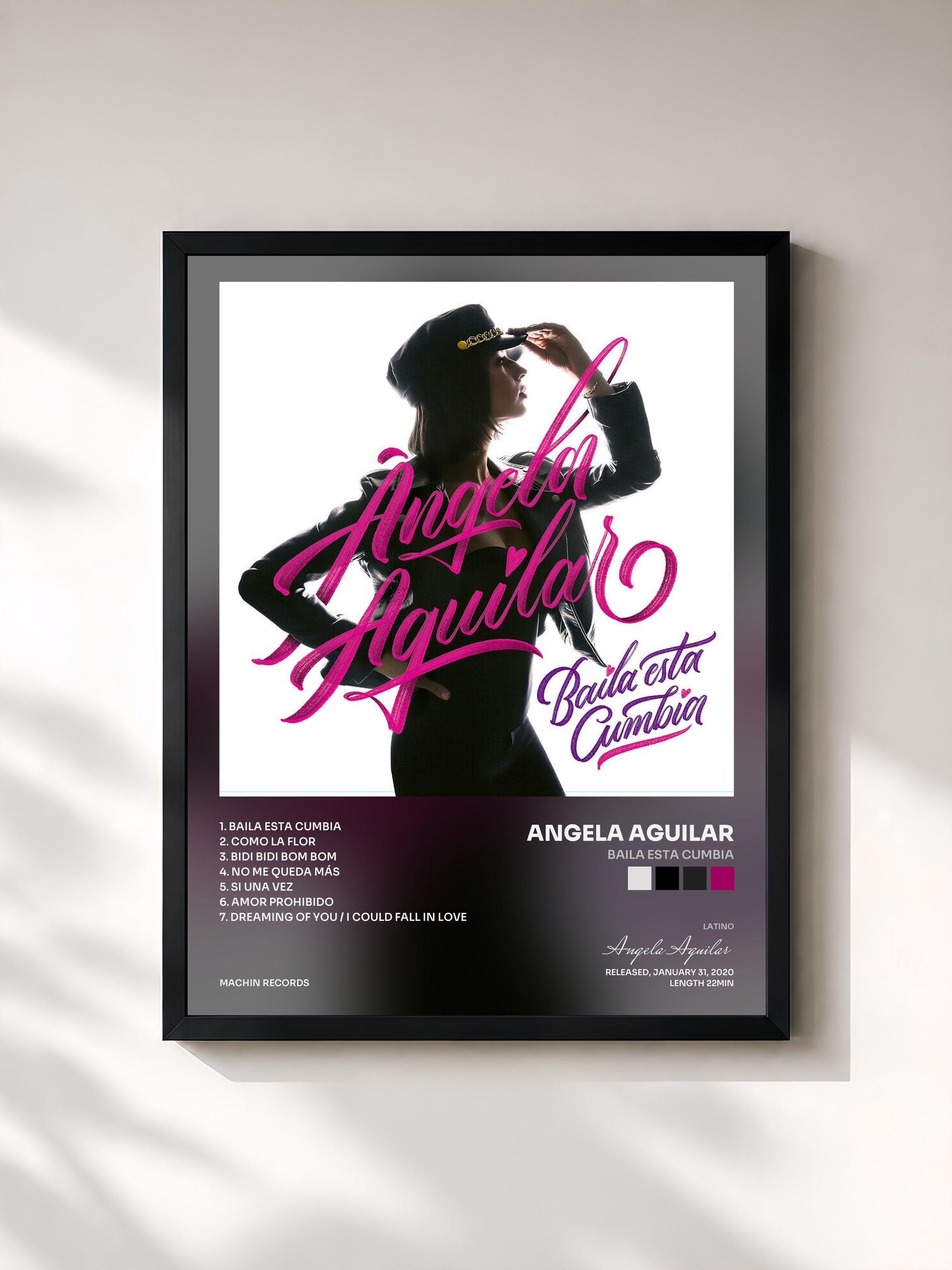 #noir Tableau de l'album Baila Esta Cumbia de Angela Aguilar, cadre noir, imprimé et encadré en France
