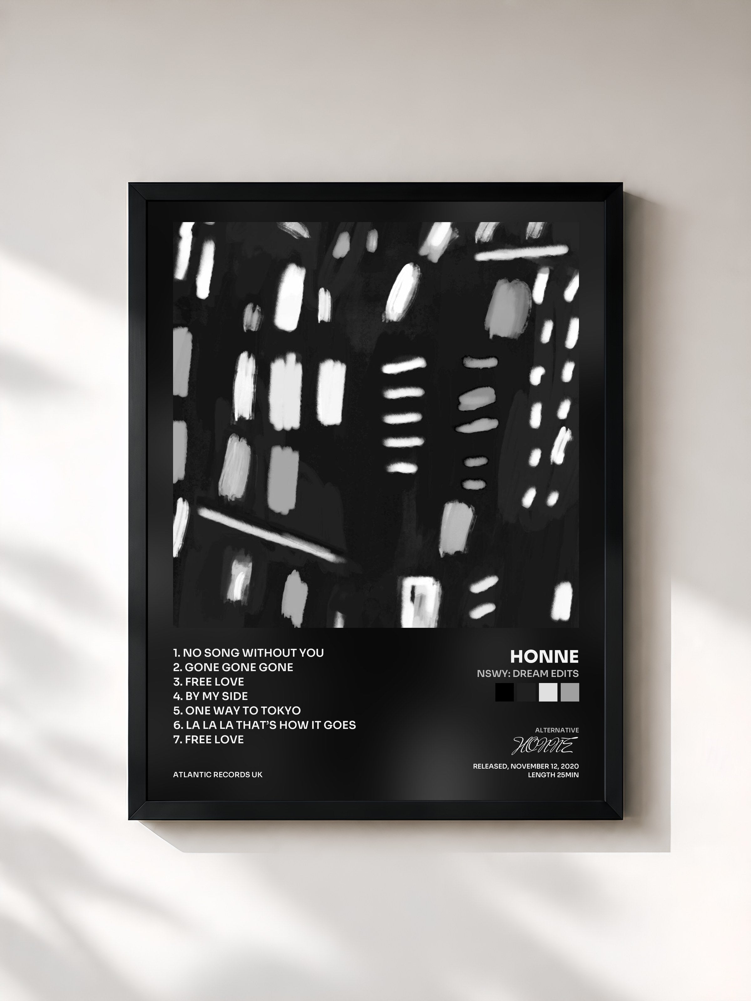 #noir Tableau de l'album nswy: dream edits de HONNE, cadre noir, imprimé et encadré en France