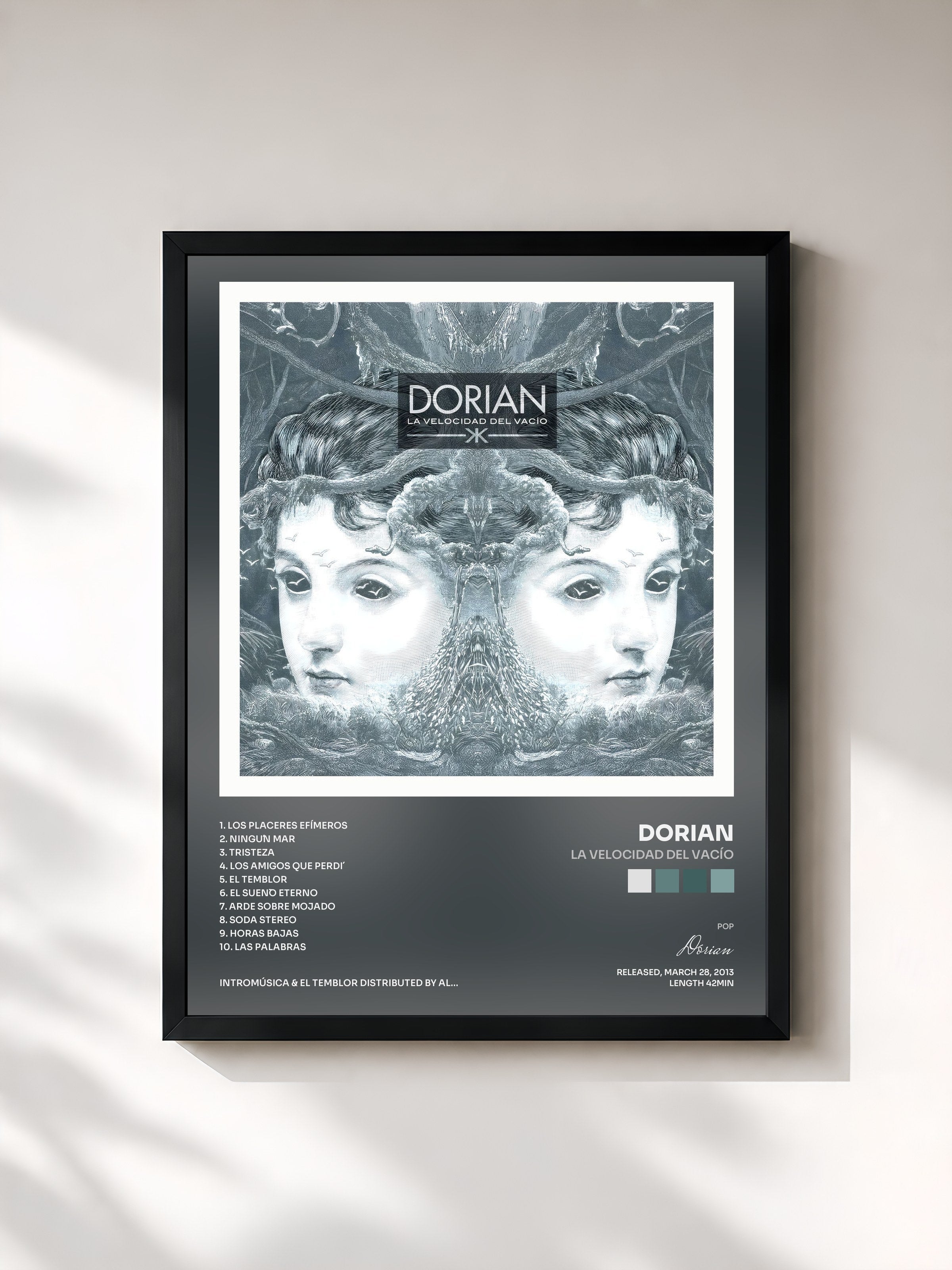 #noir Tableau de l'album La Velocidad Del Vacío de Dorian, cadre noir, imprimé et encadré en France