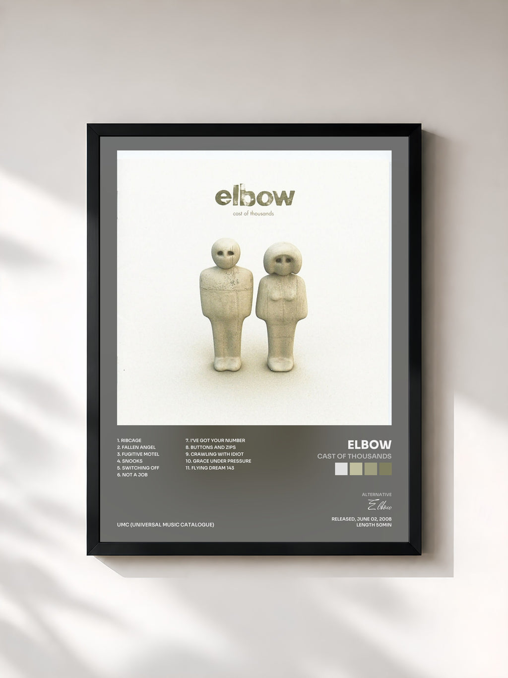 #noir Tableau de l'album Cast Of Thousands de Elbow, cadre noir, imprimé et encadré en France