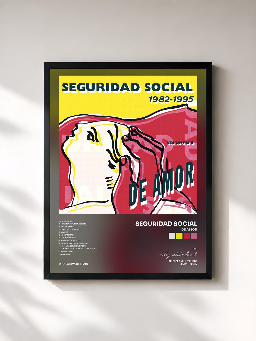 #noir Tableau de l'album De Amor de Seguridad Social, cadre noir, imprimé et encadré en France