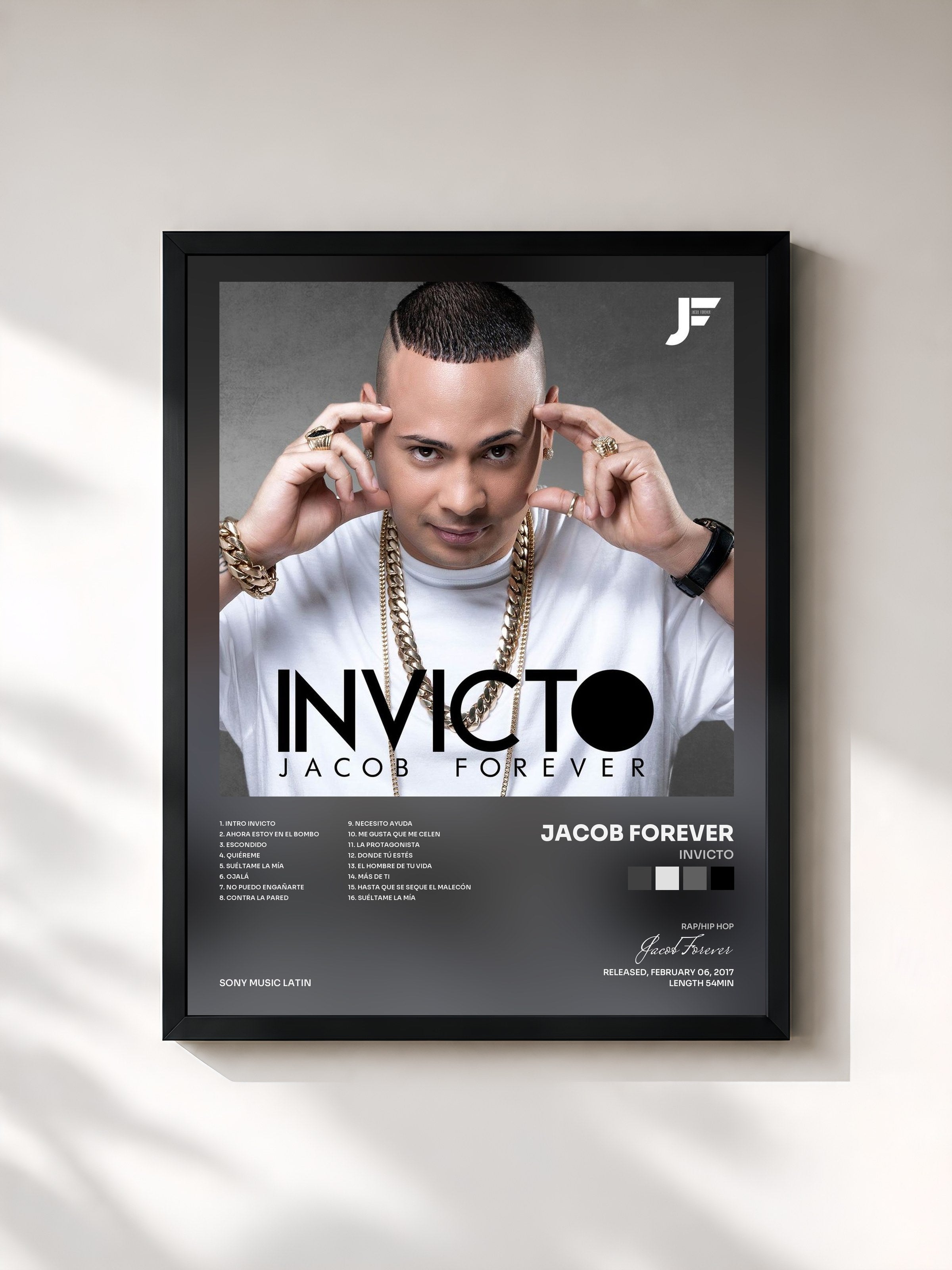 #noir Tableau de l'album Invicto de Jacob Forever, cadre noir, imprimé et encadré en France