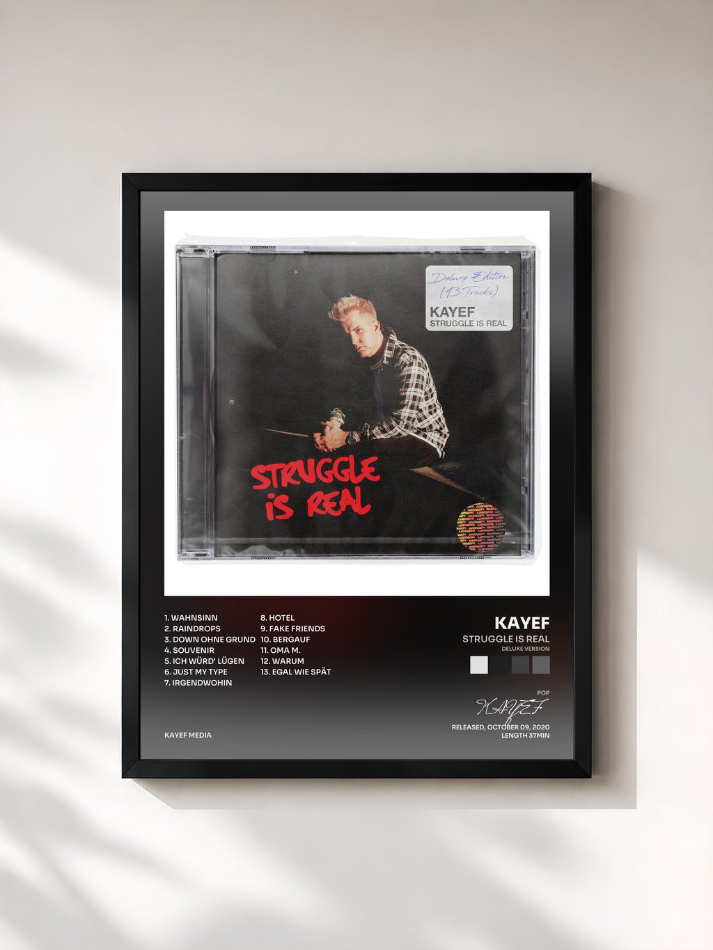 #noir Tableau de l'album Struggle Is Real (Deluxe Version) de KAYEF, cadre noir, imprimé et encadré en France