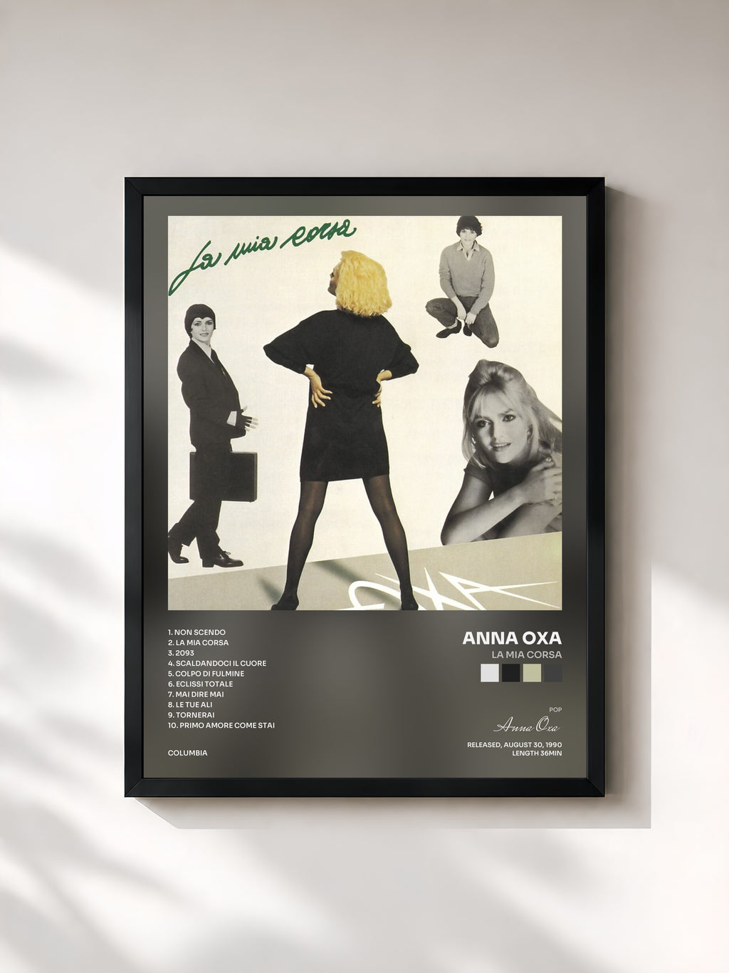#noir Tableau de l'album La Mia Corsa de Anna Oxa, cadre noir, imprimé et encadré en France