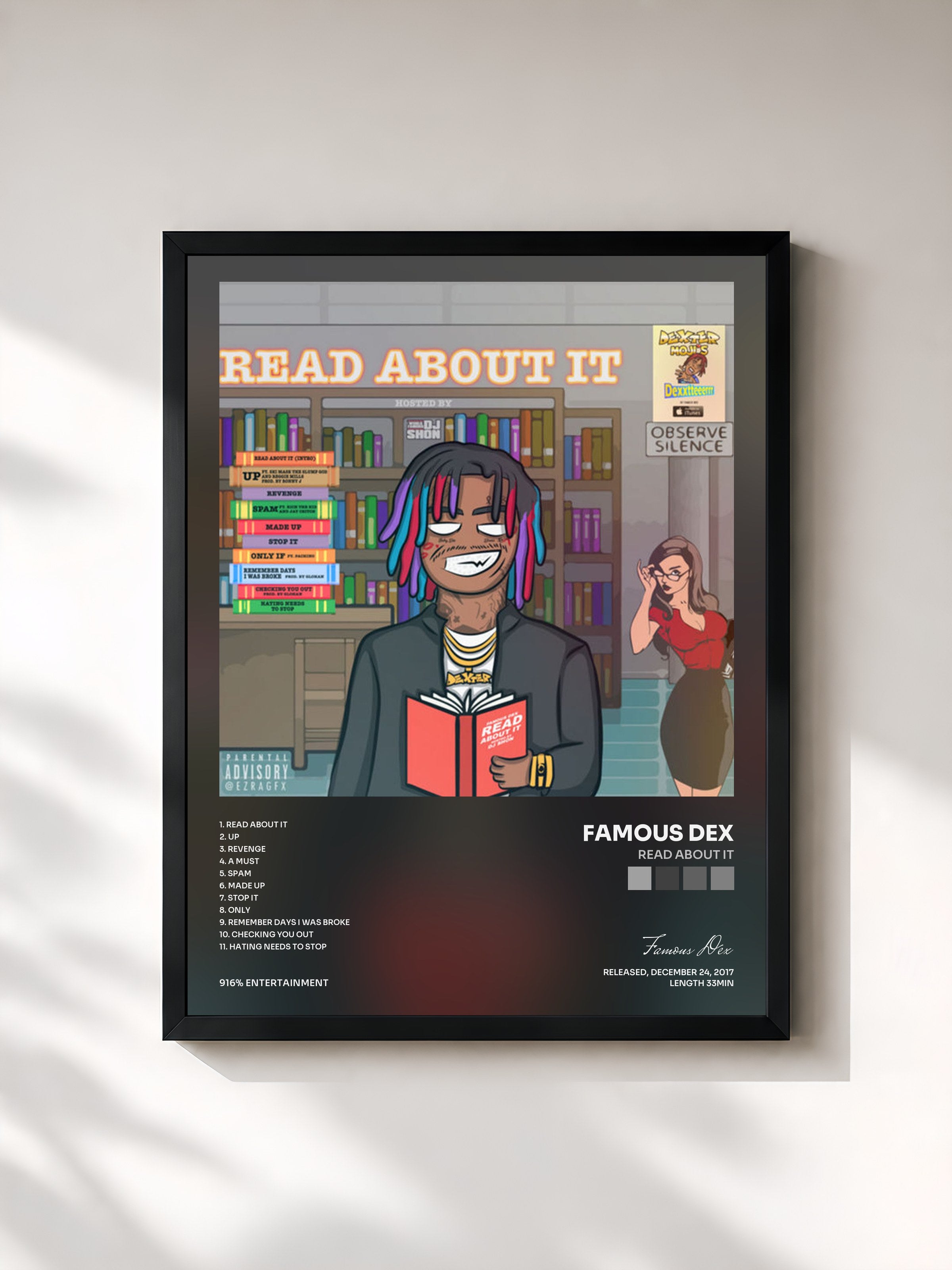 #noir Tableau de l'album Read About It de Famous Dex, cadre noir, imprimé et encadré en France