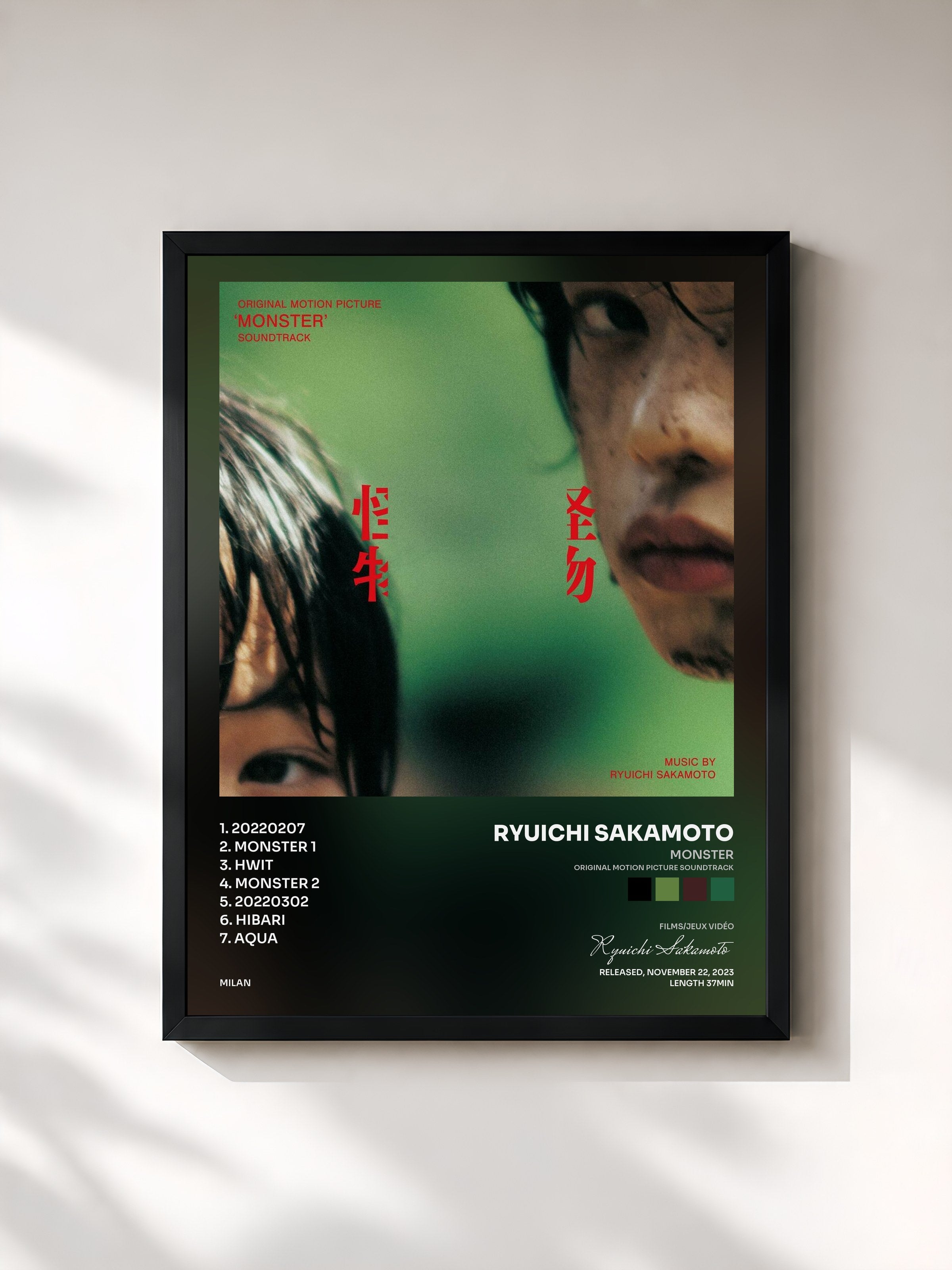 #noir Tableau de l'album Monster (Original Motion Picture Soundtrack) de Ryuichi Sakamoto, cadre noir, imprimé et encadré en France