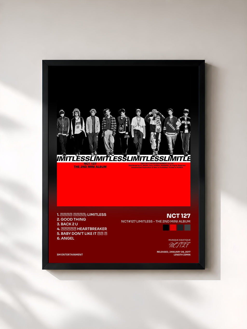 #noir Tableau de l'album NCT#127 LIMITLESS - The 2nd Mini Album de NCT 127, cadre noir, imprimé et encadré en France