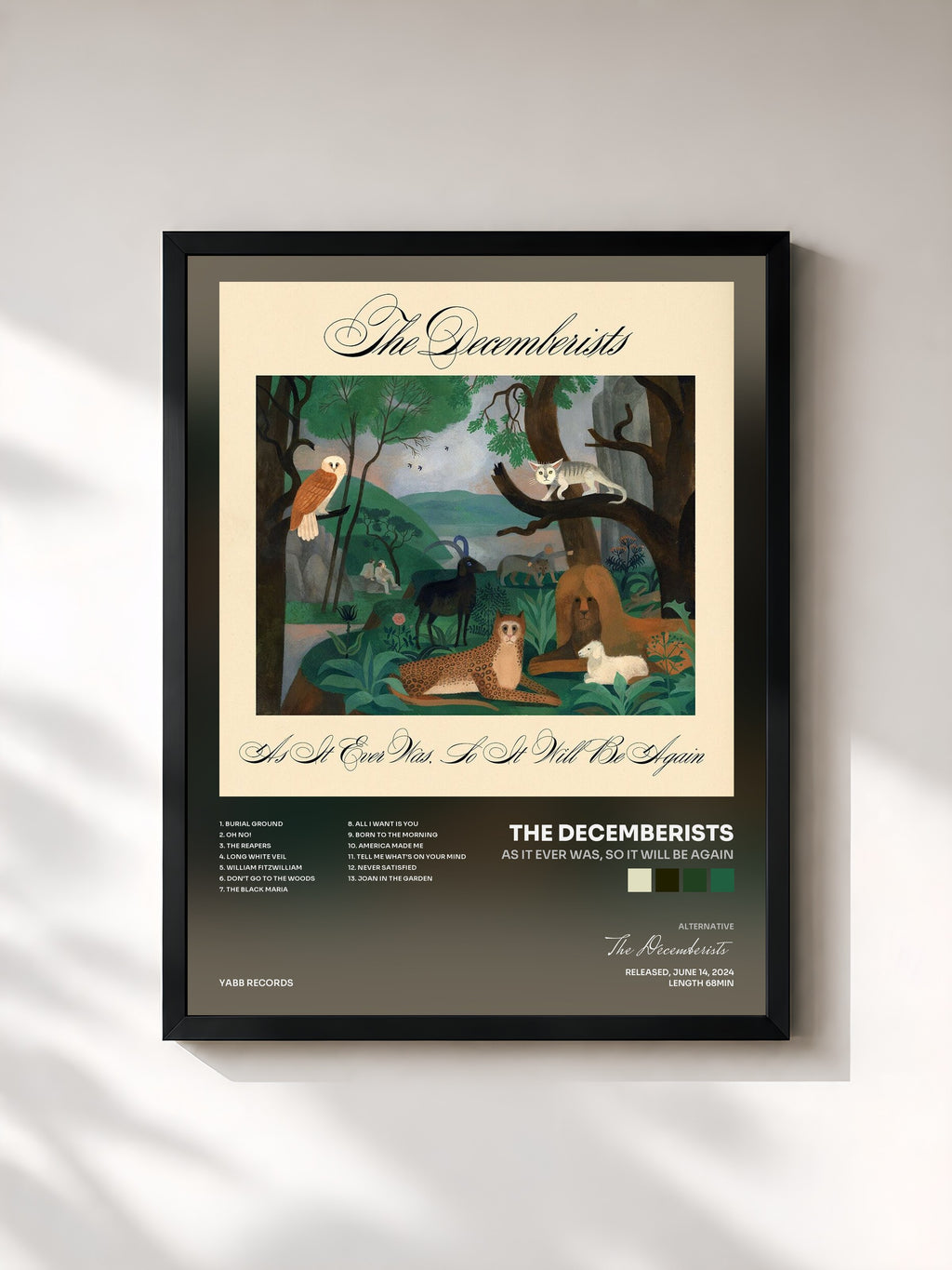#noir Tableau de l'album As It Ever Was, So It Will Be Again de The Decemberists, cadre noir, imprimé et encadré en France