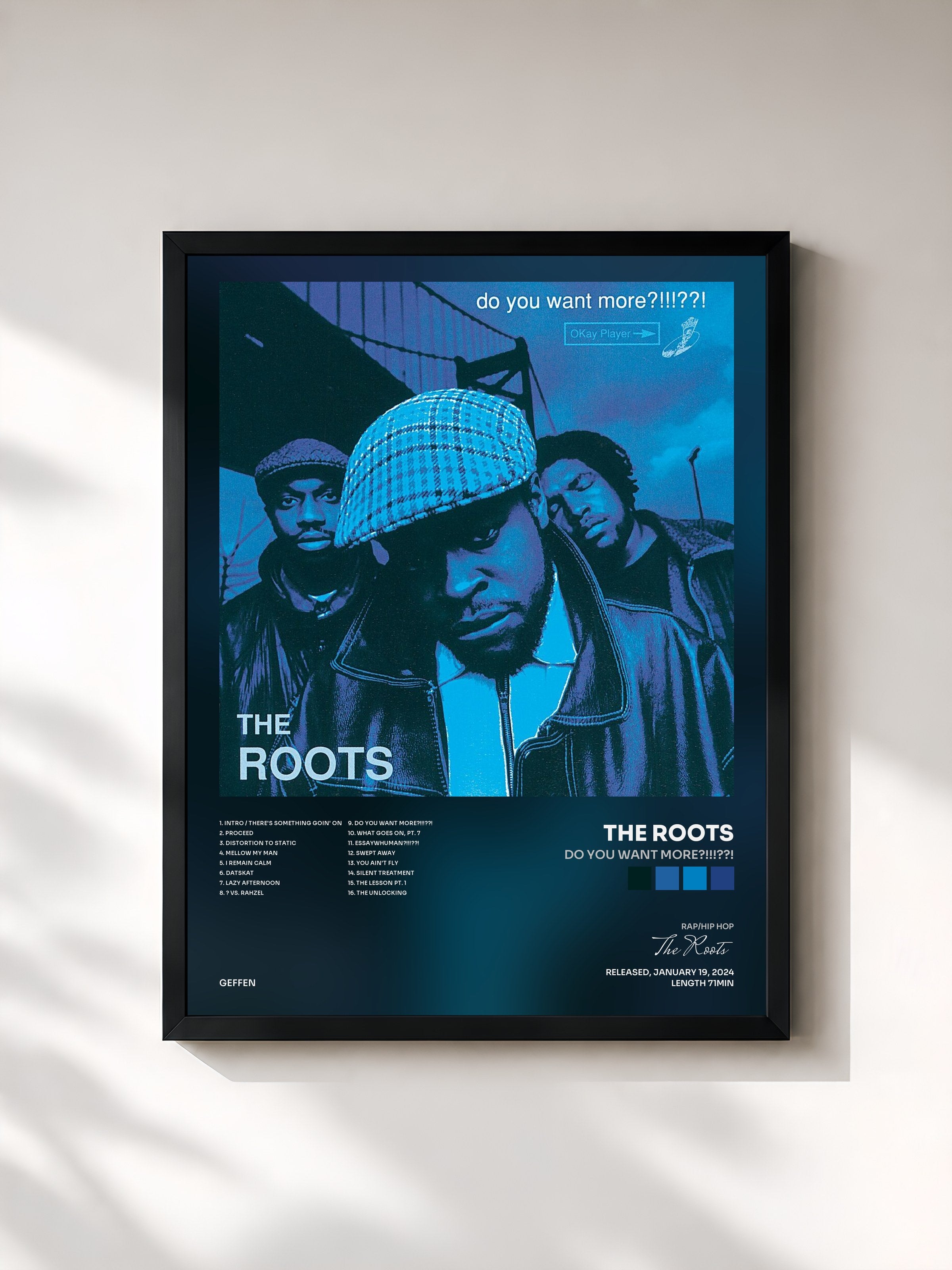#noir Tableau de l'album Do You Want More?!!!??! de The Roots, cadre noir, imprimé et encadré en France