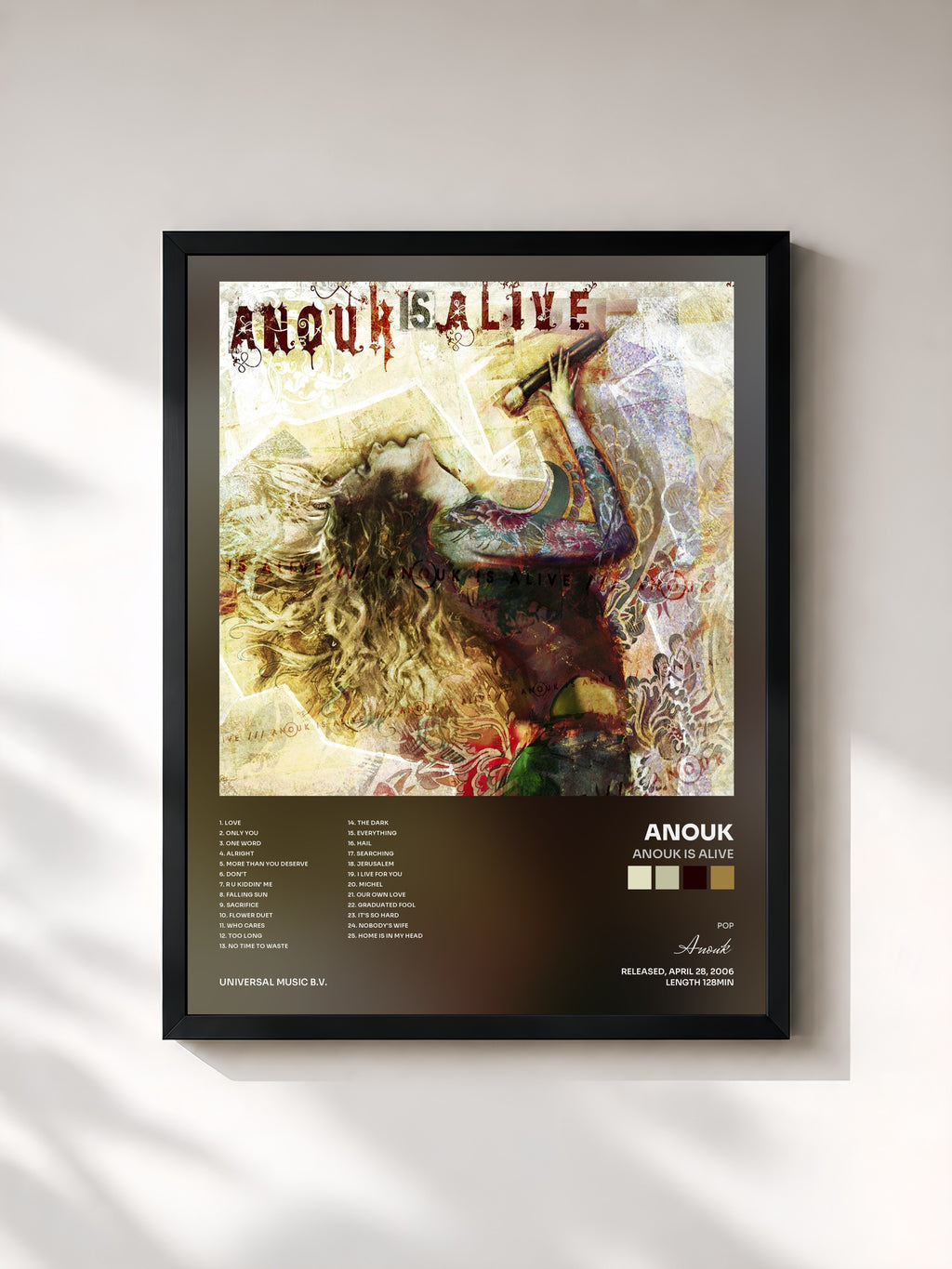 #noir Tableau de l'album Anouk Is Alive de Anouk, cadre noir, imprimé et encadré en France