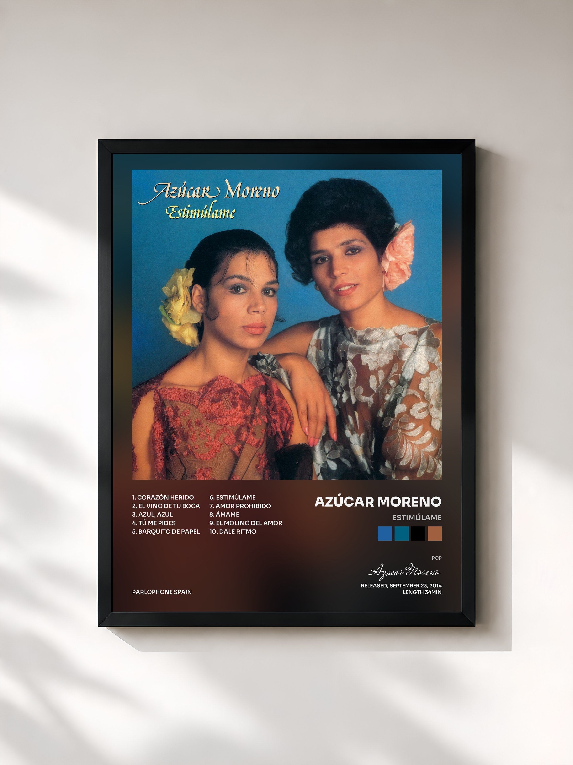 #noir Tableau de l'album Estimúlame de Azúcar Moreno, cadre noir, imprimé et encadré en France