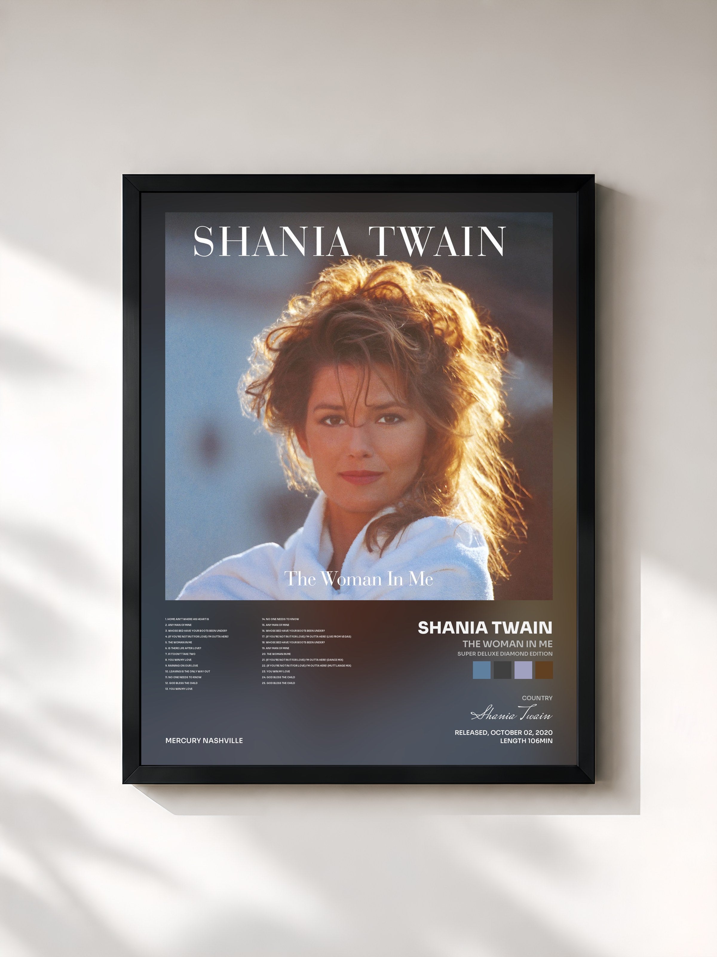 #noir Tableau de l'album The Woman In Me (Super Deluxe Diamond Edition) de Shania Twain, cadre noir, imprimé et encadré en France