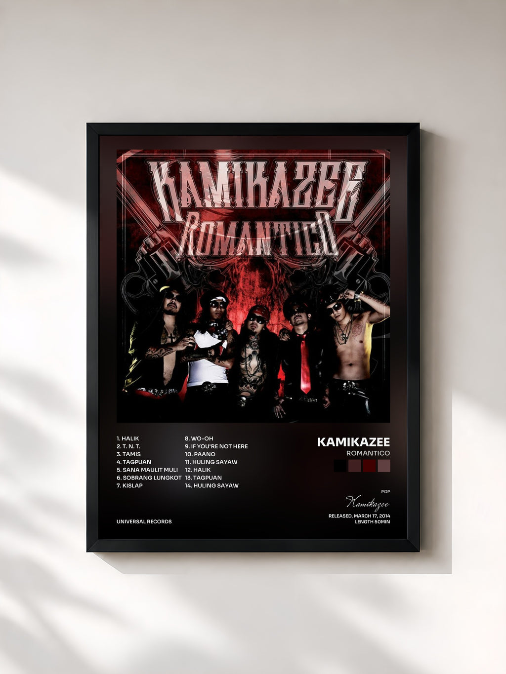 #noir Tableau de l'album Romantico de Kamikazee, cadre noir, imprimé et encadré en France