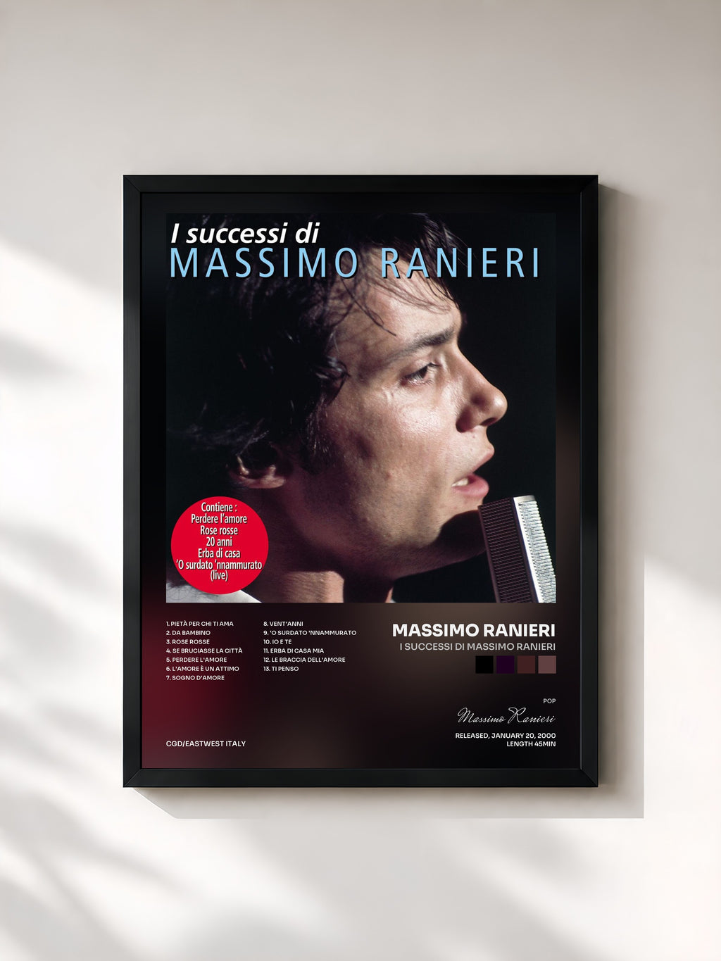 #noir Tableau de l'album I Successi Di Massimo Ranieri de Massimo Ranieri, cadre noir, imprimé et encadré en France