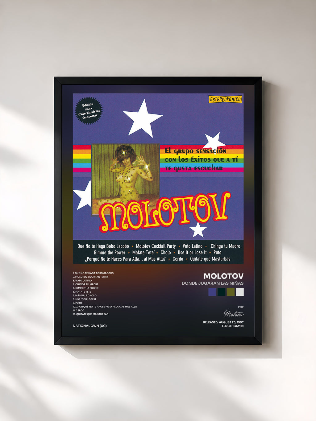 #noir Tableau de l'album Donde Jugaran Las Niñas de Molotov, cadre noir, imprimé et encadré en France
