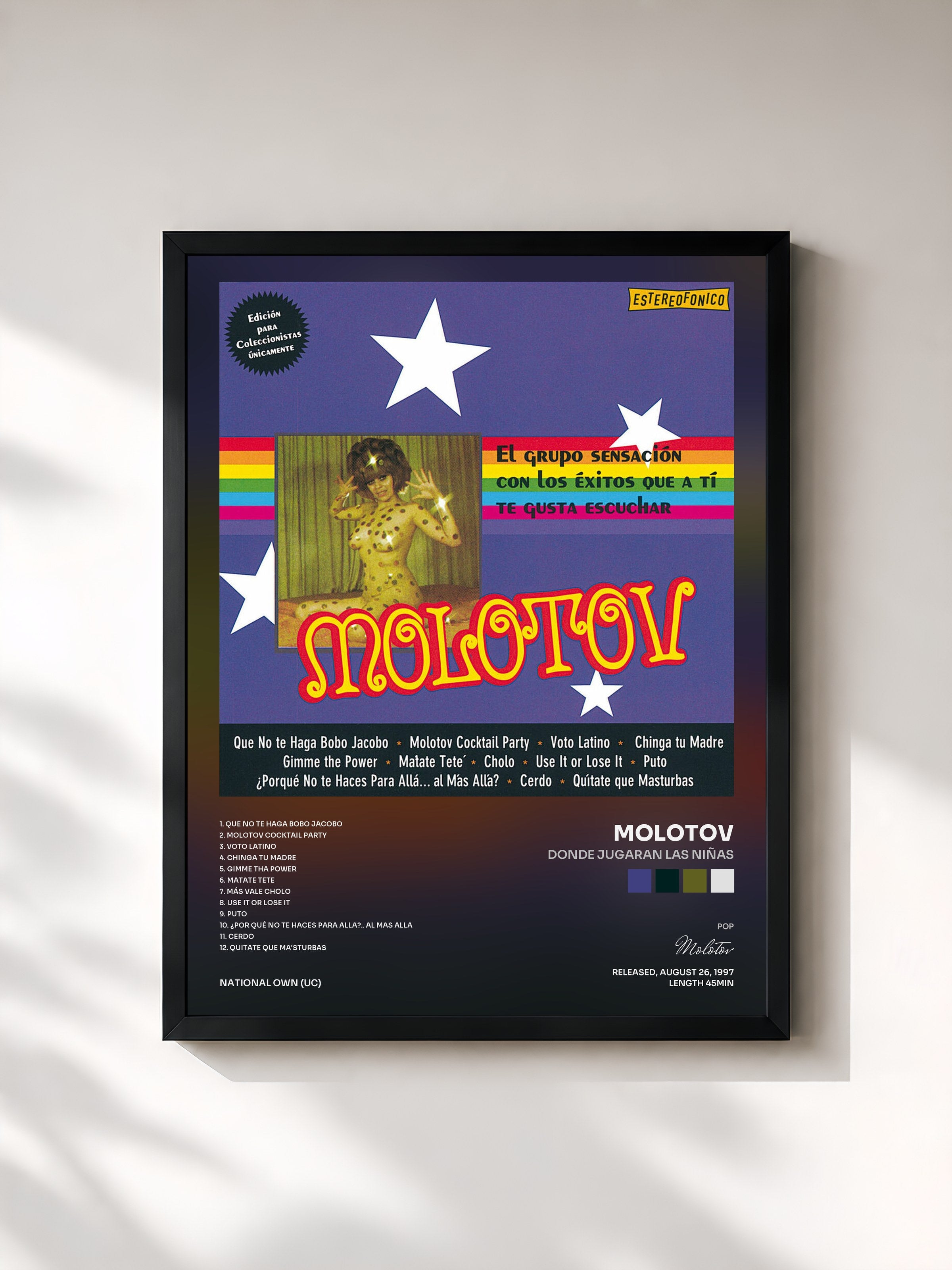 #noir Tableau de l'album Donde Jugaran Las Niñas de Molotov, cadre noir, imprimé et encadré en France