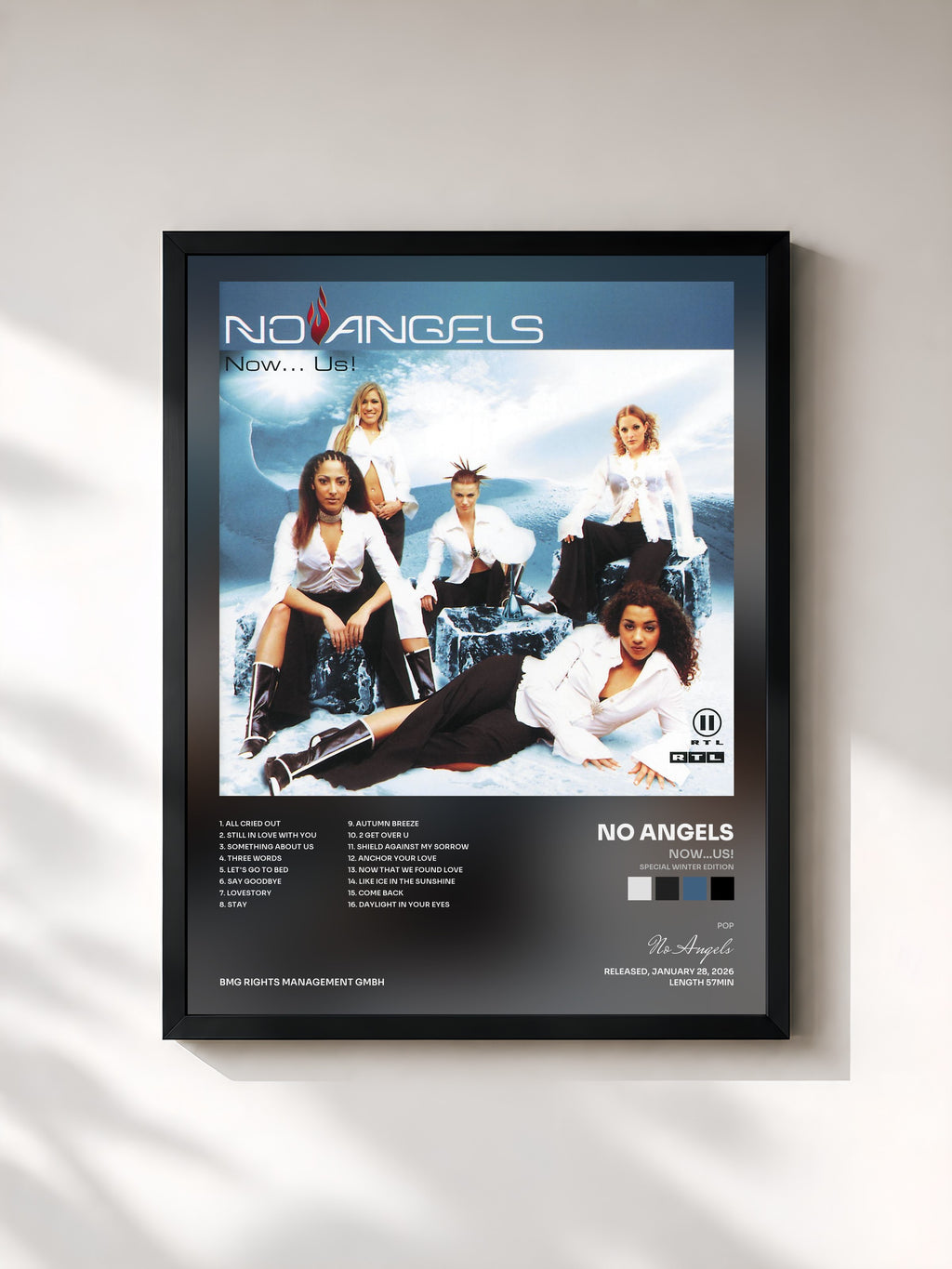 #noir Tableau de l'album Now...US! (Special Winter Edition) de No Angels, cadre noir, imprimé et encadré en France