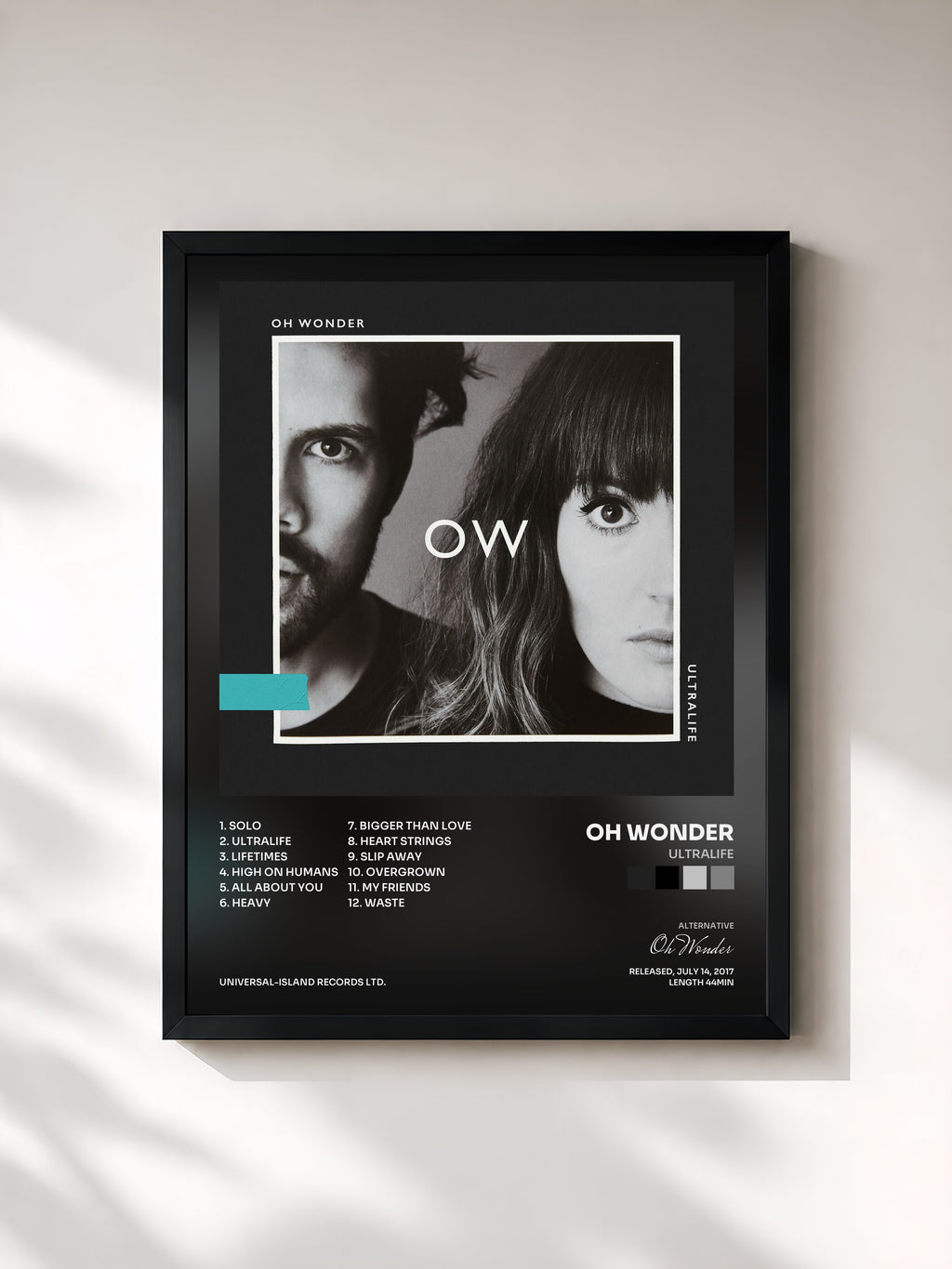 #noir Tableau de l'album Ultralife de Oh Wonder, cadre noir, imprimé et encadré en France
