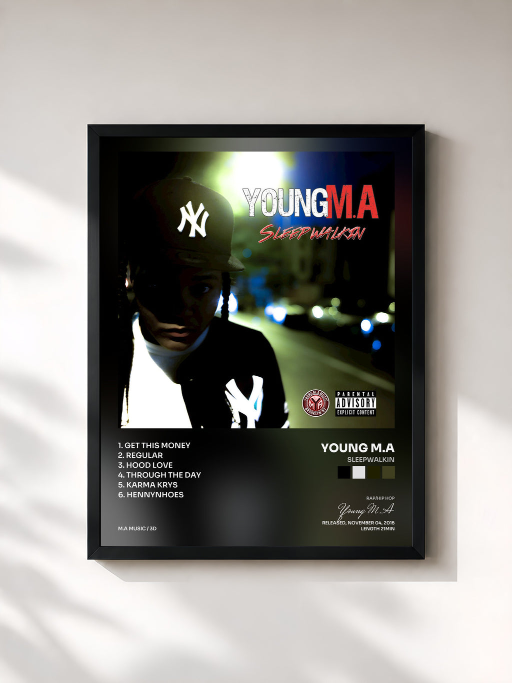 #noir Tableau de l'album SleepWalkin de Young M.A, cadre noir, imprimé et encadré en France