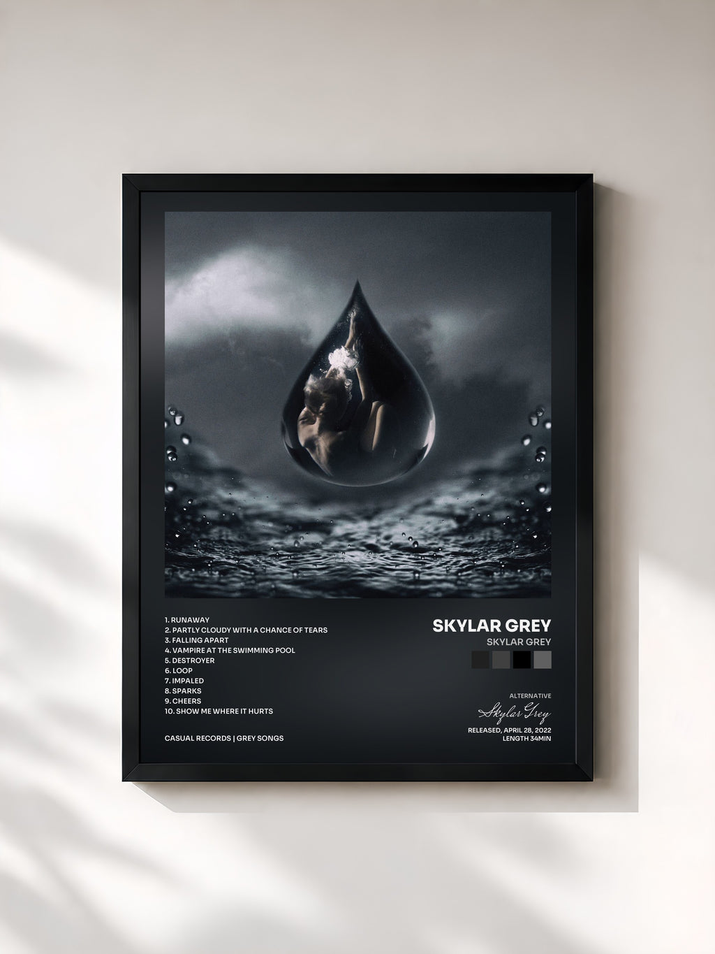 #noir Tableau de l'album Skylar Grey de Skylar Grey, cadre noir, imprimé et encadré en France
