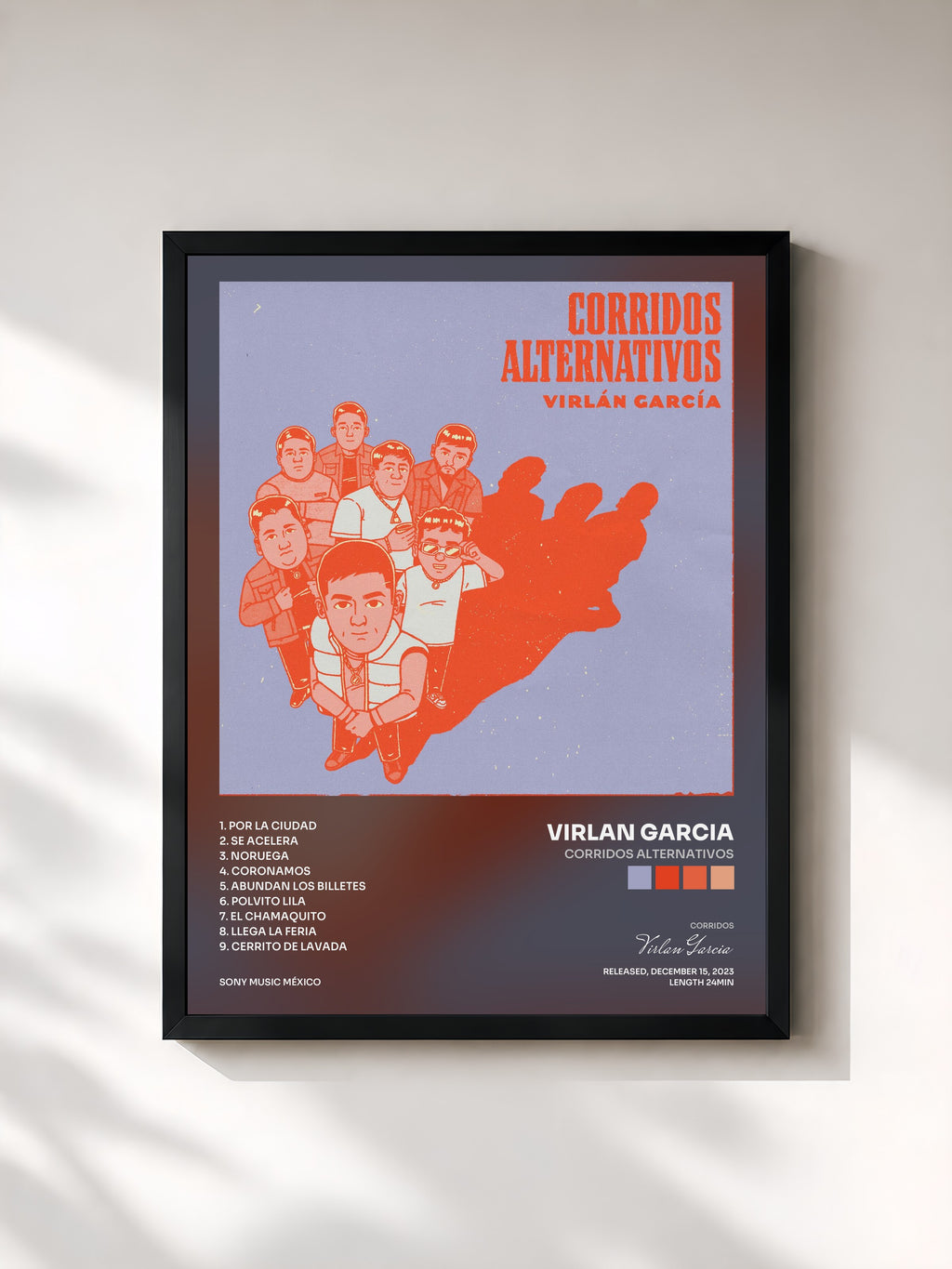 #noir Tableau de l'album Corridos Alternativos de Virlan Garcia, cadre noir, imprimé et encadré en France