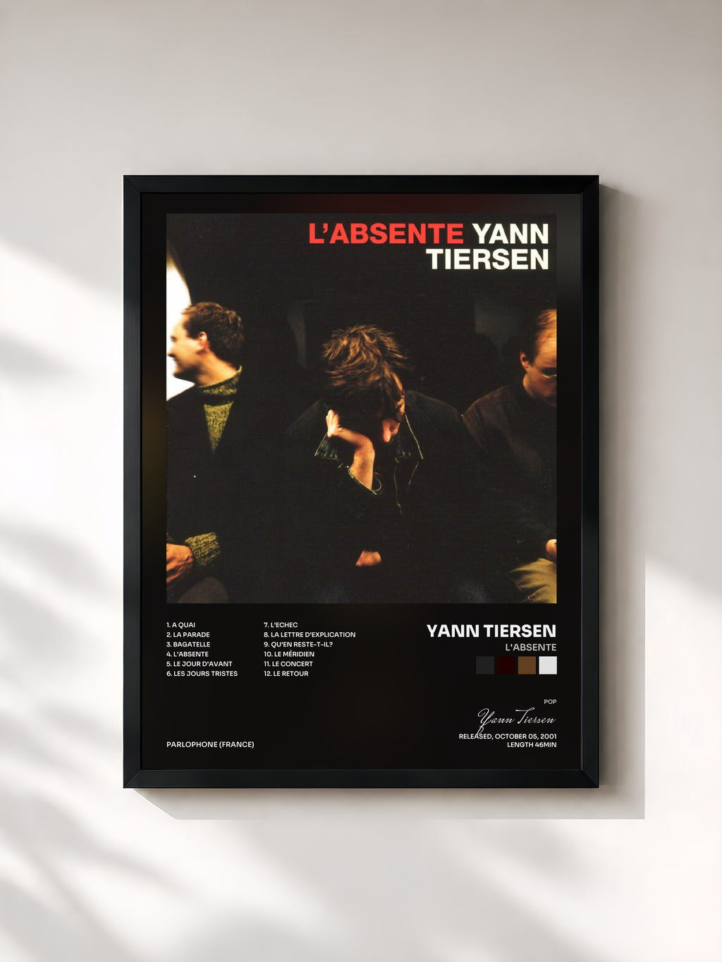 #noir Tableau de l'album L'absente de Yann Tiersen, cadre noir, imprimé et encadré en France