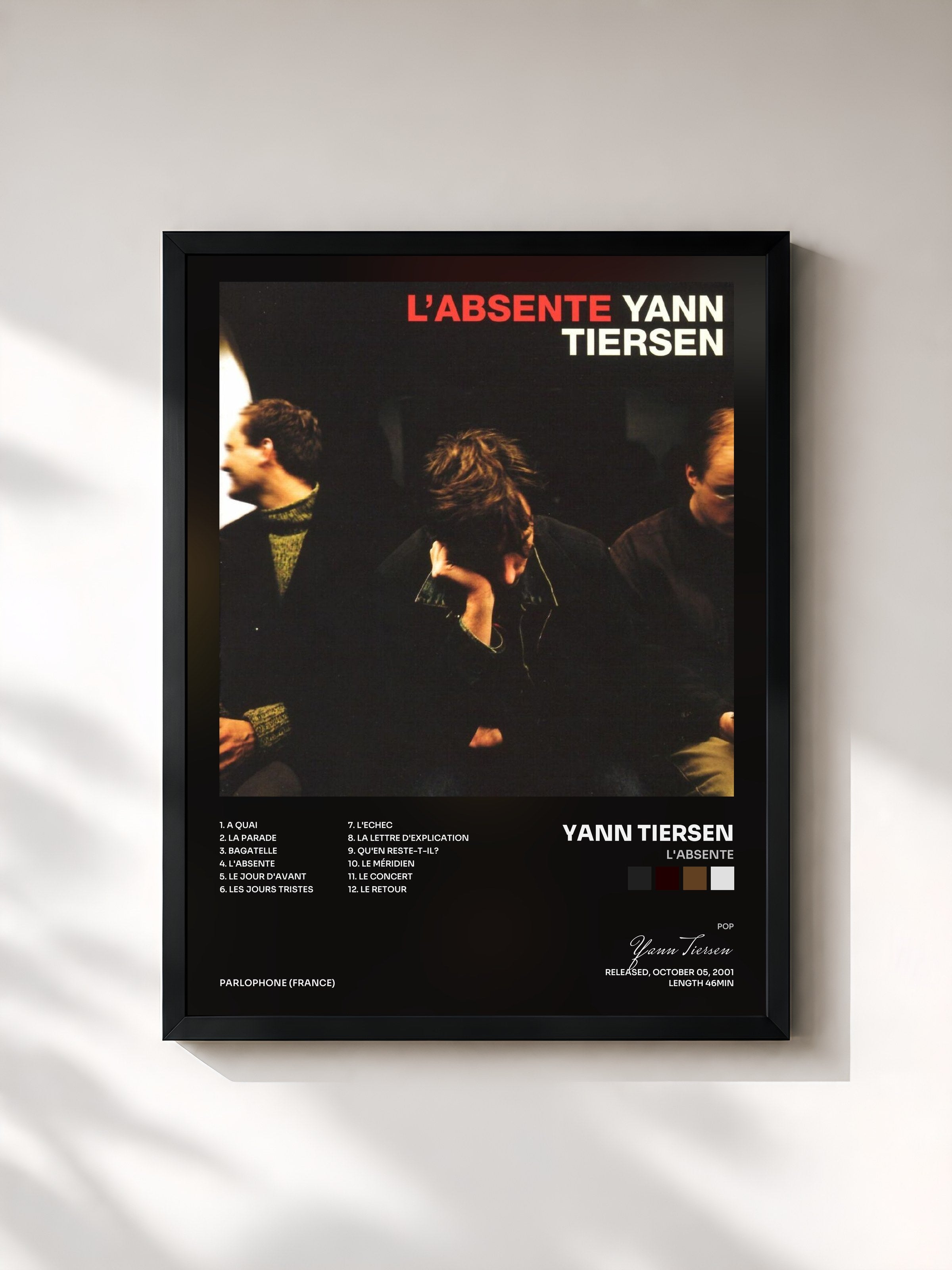 #noir Tableau de l'album L'absente de Yann Tiersen, cadre noir, imprimé et encadré en France