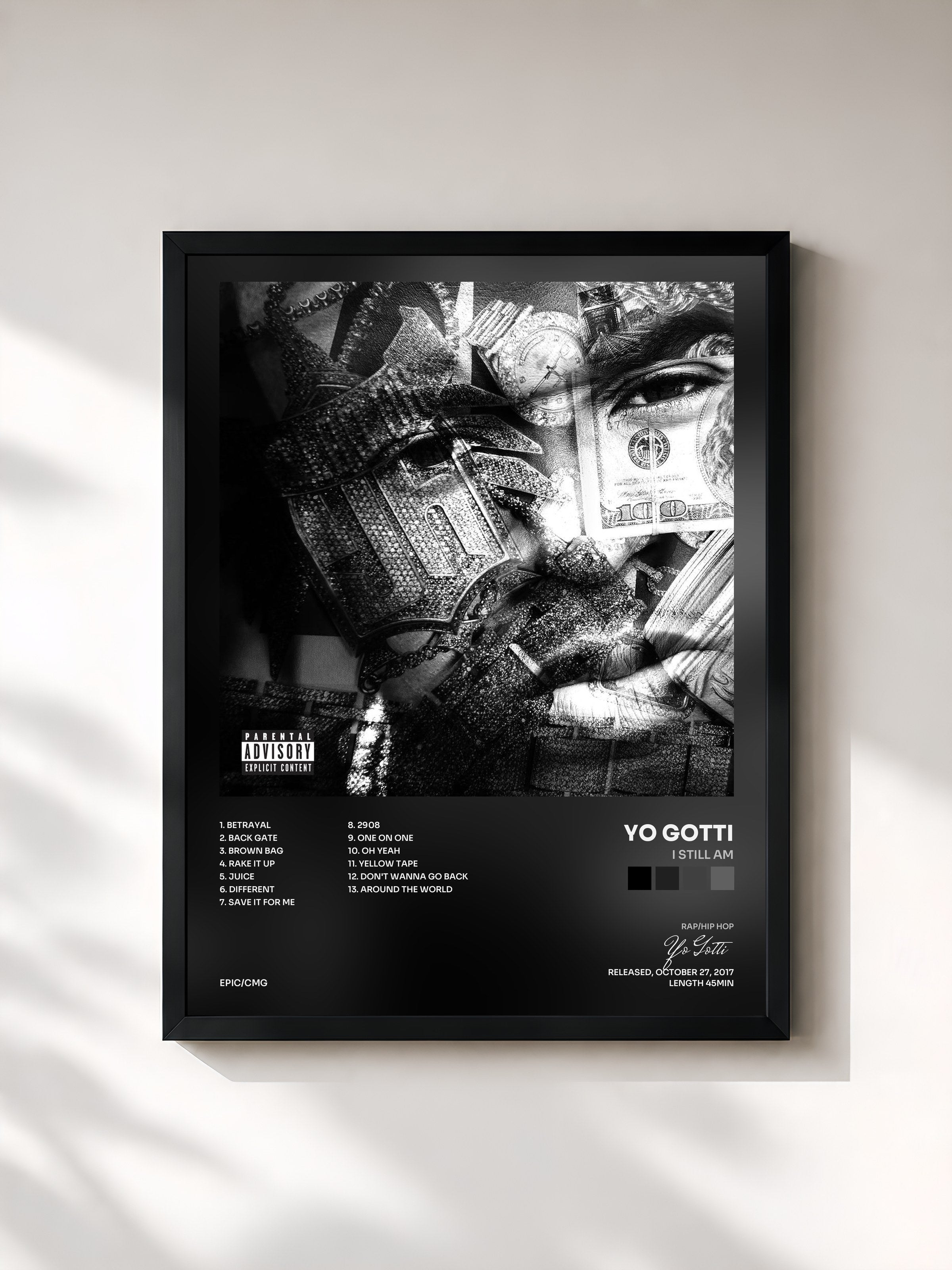 #noir Tableau de l'album I Still Am de Yo Gotti, cadre noir, imprimé et encadré en France