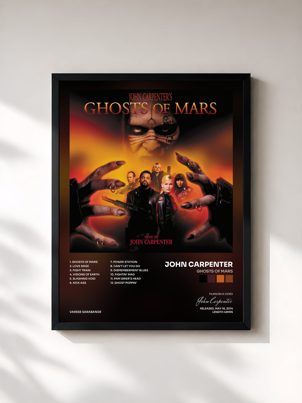 #noir Tableau de l'album Ghosts Of Mars de John Carpenter, cadre noir, imprimé et encadré en France