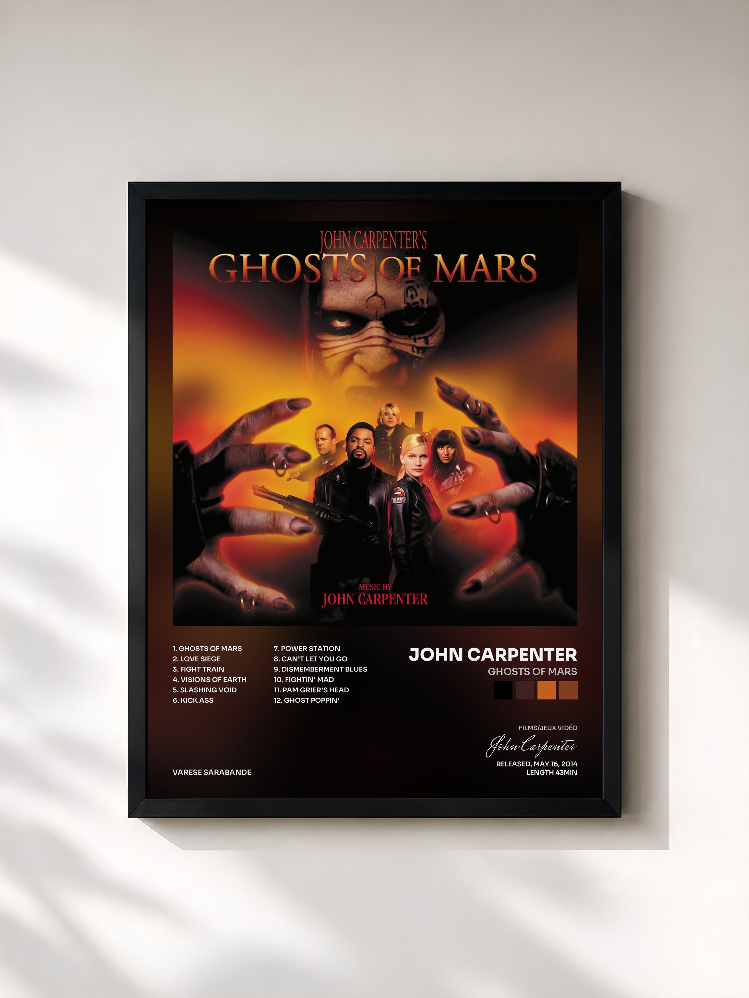 #noir Tableau de l'album Ghosts Of Mars de John Carpenter, cadre noir, imprimé et encadré en France