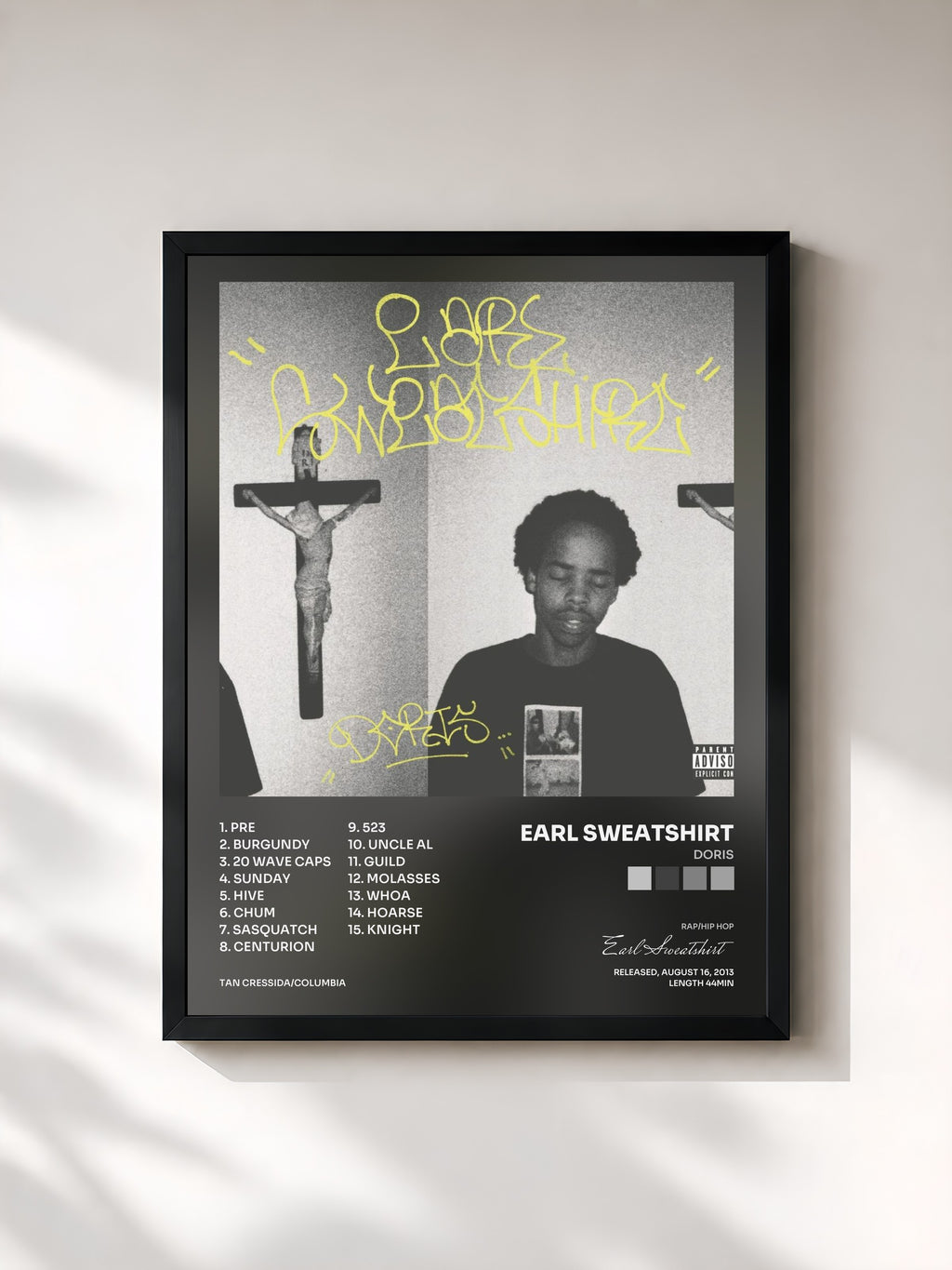 #noir Tableau de l'album Doris de Earl Sweatshirt, cadre noir, imprimé et encadré en France