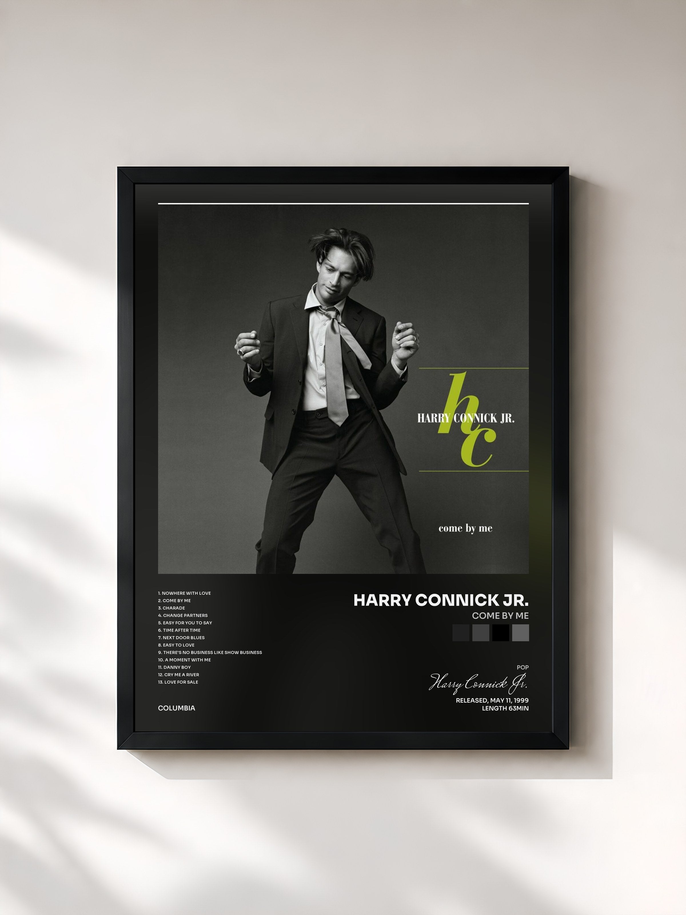 #noir Tableau de l'album Come By Me de Harry Connick Jr., cadre noir, imprimé et encadré en France