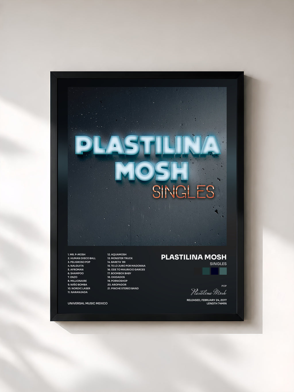 #noir Tableau de l'album Singles de Plastilina Mosh, cadre noir, imprimé et encadré en France
