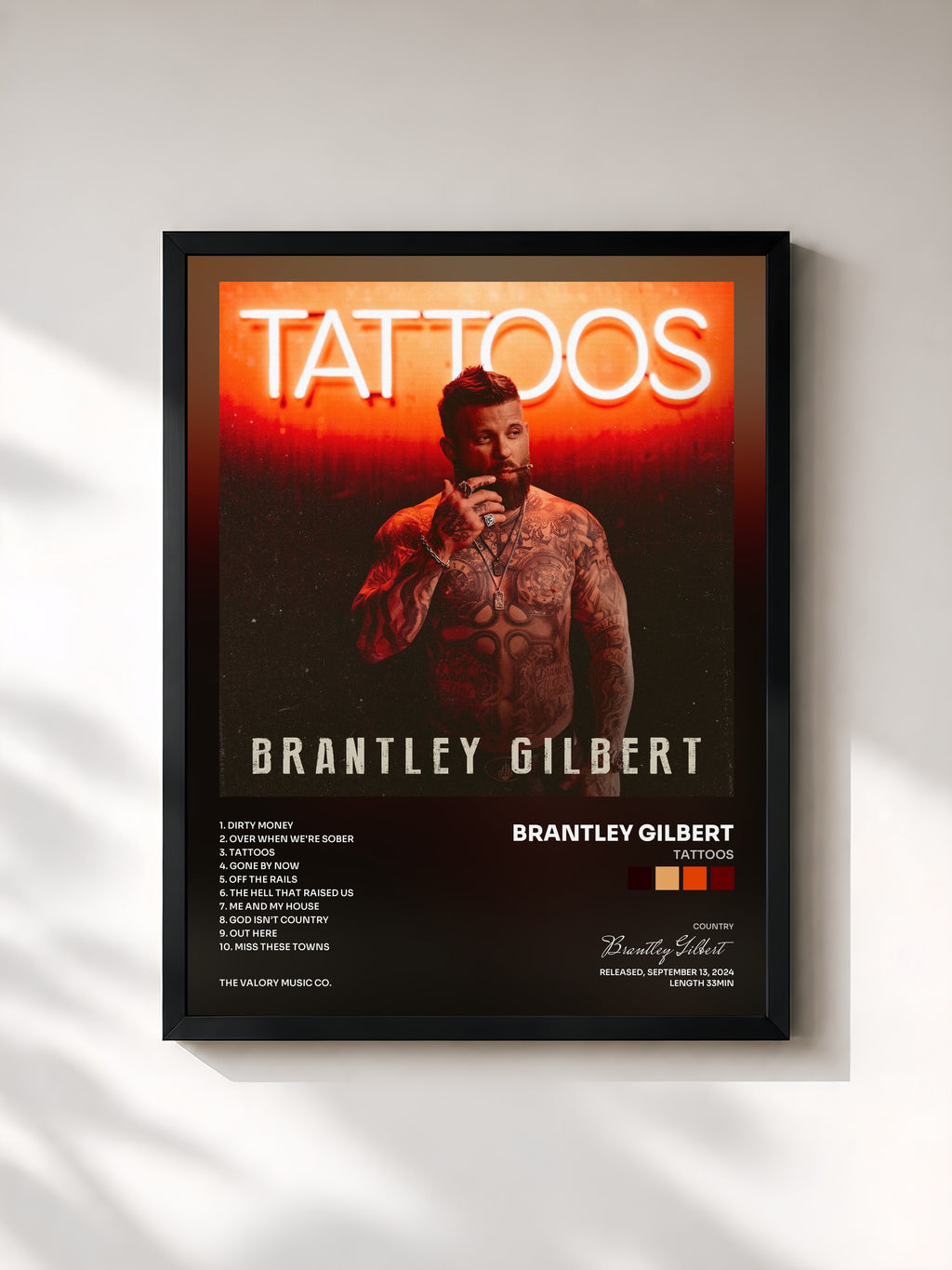 #noir Tableau de l'album Tattoos de Brantley Gilbert, cadre noir, imprimé et encadré en France