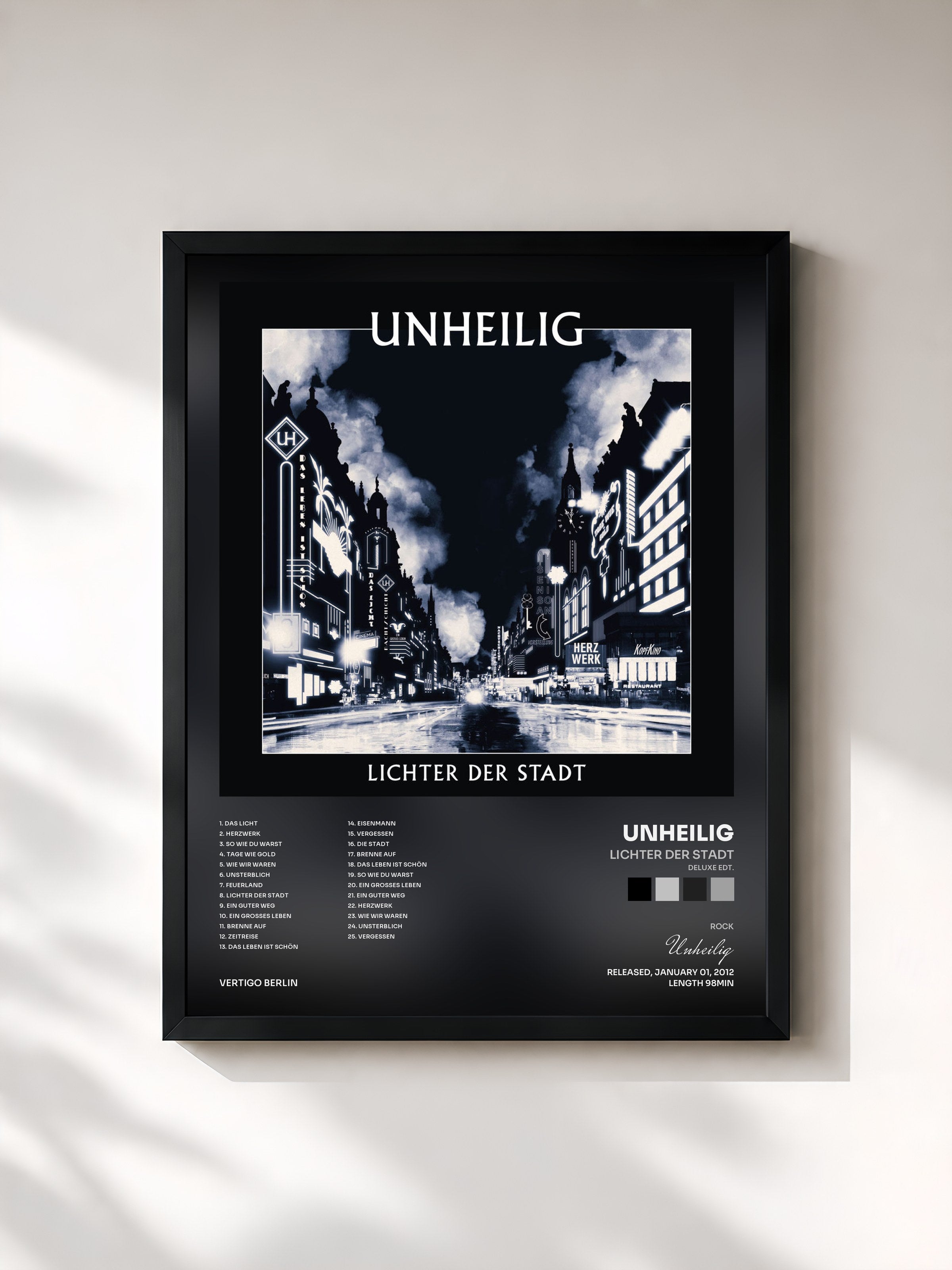 #noir Tableau de l'album Lichter der Stadt (Deluxe Edt.) de Unheilig, cadre noir, imprimé et encadré en France
