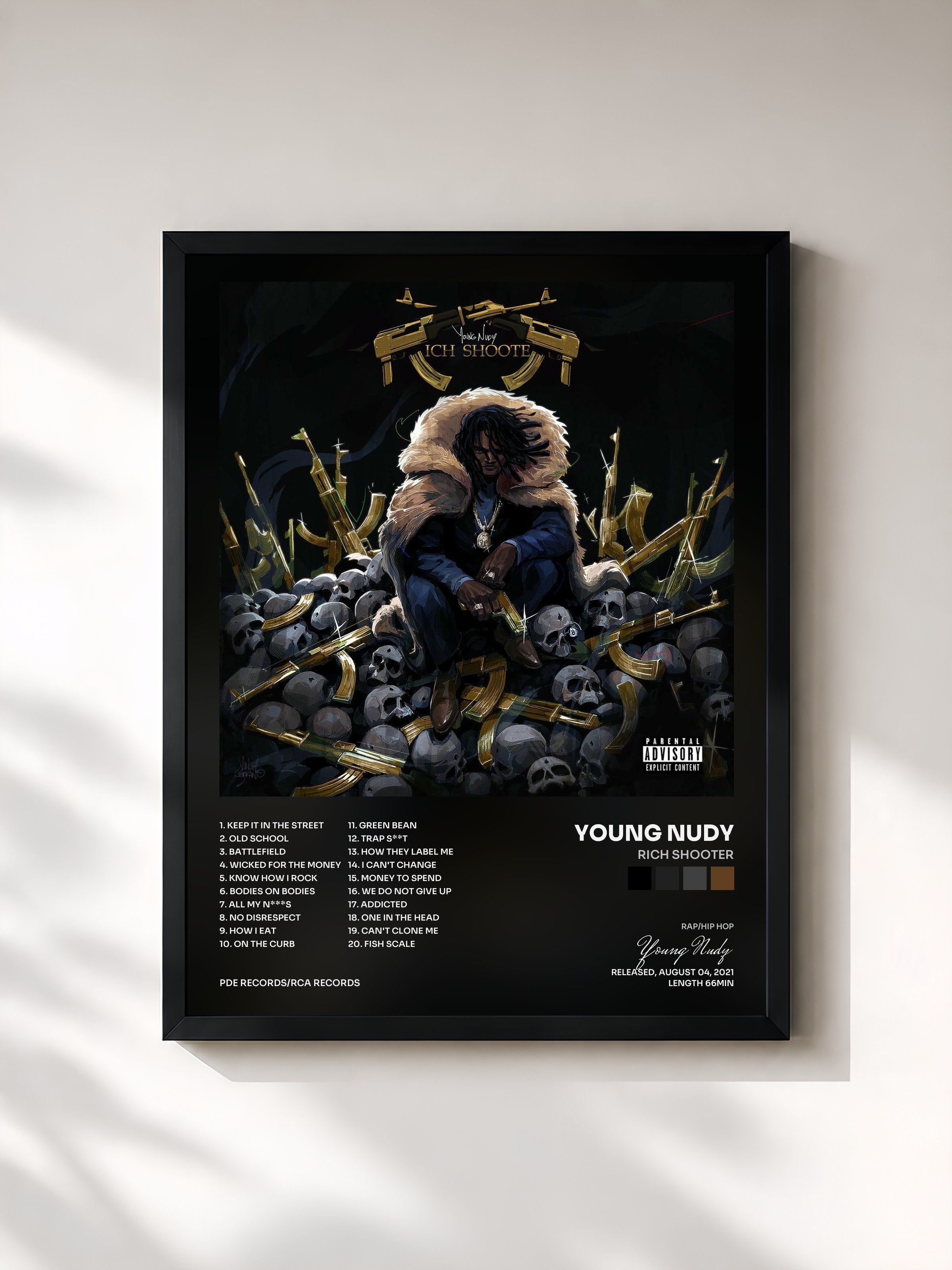 #noir Tableau de l'album Rich Shooter de Young Nudy, cadre noir, imprimé et encadré en France