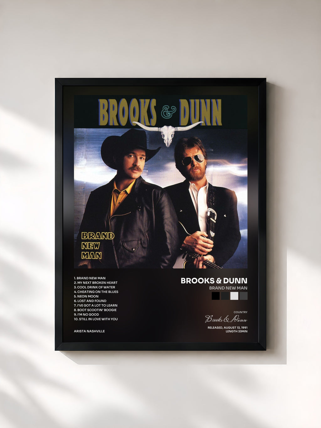 #noir Tableau de l'album Brand New Man de Brooks & Dunn, cadre noir, imprimé et encadré en France