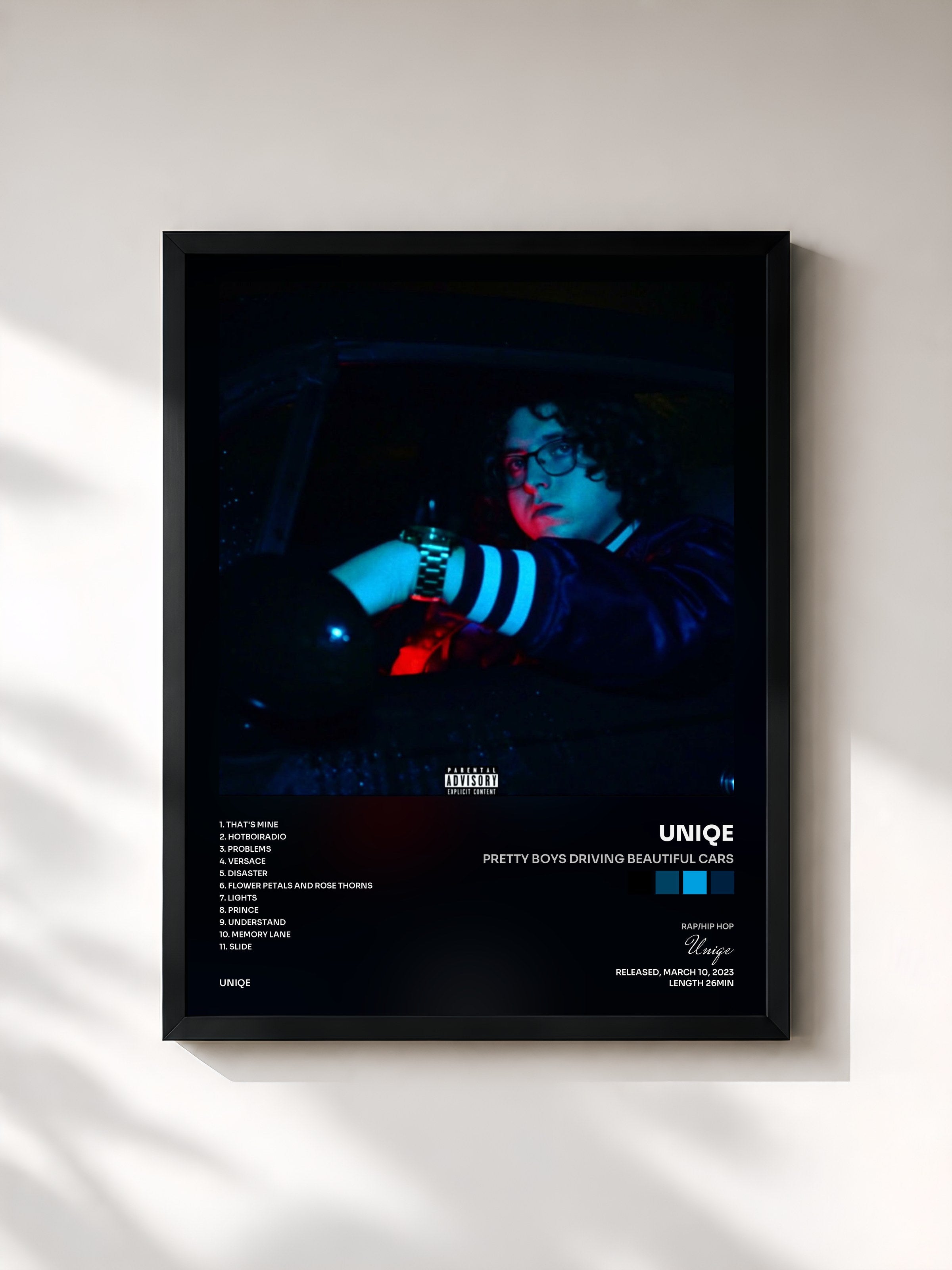 #noir Tableau de l'album Pretty Boys Driving Beautiful Cars de Uniqe, cadre noir, imprimé et encadré en France