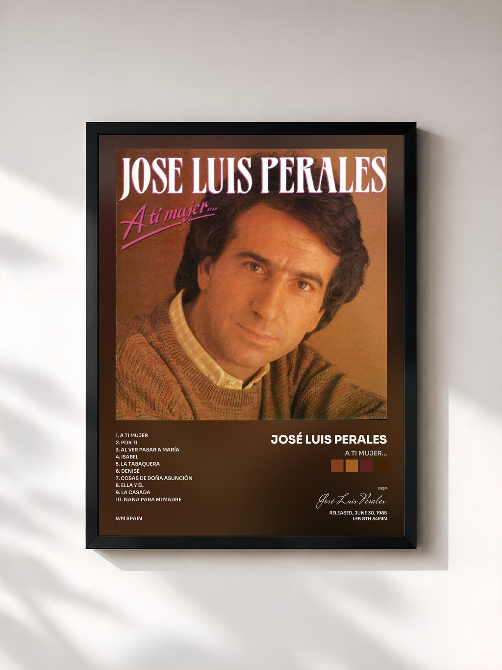 #noir Tableau de l'album A ti mujer... de José Luis Perales, cadre noir, imprimé et encadré en France