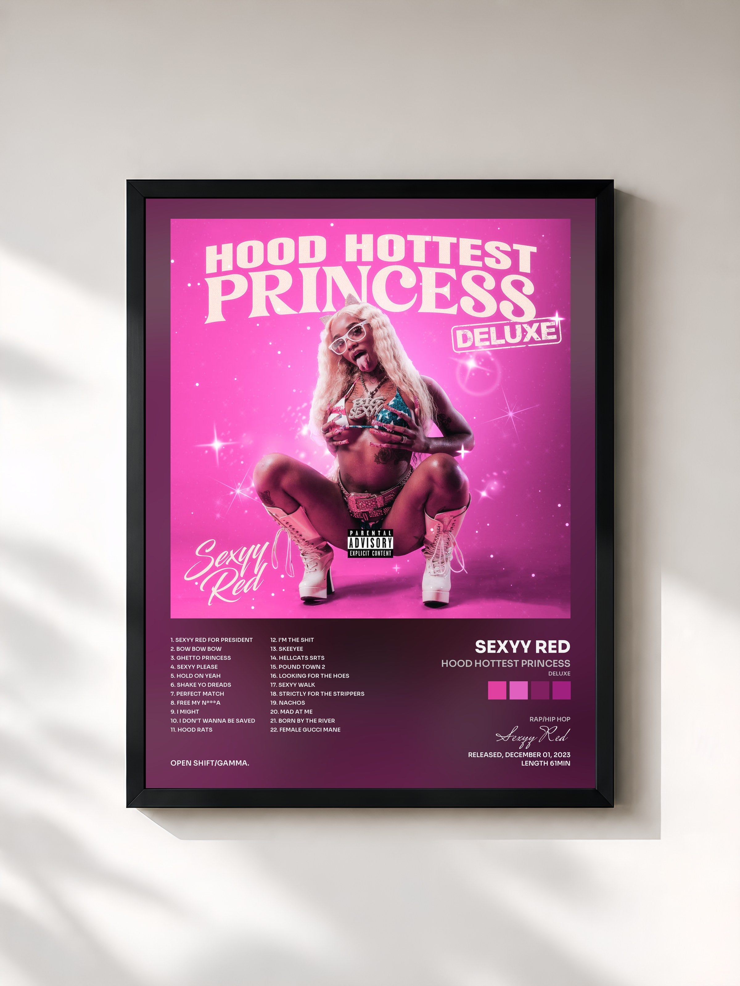#noir Tableau de l'album Hood Hottest Princess (Deluxe) de Sexyy Red, cadre noir, imprimé et encadré en France