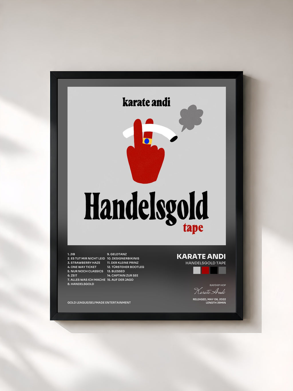 #noir Tableau de l'album Handelsgold Tape de Karate Andi, cadre noir, imprimé et encadré en France